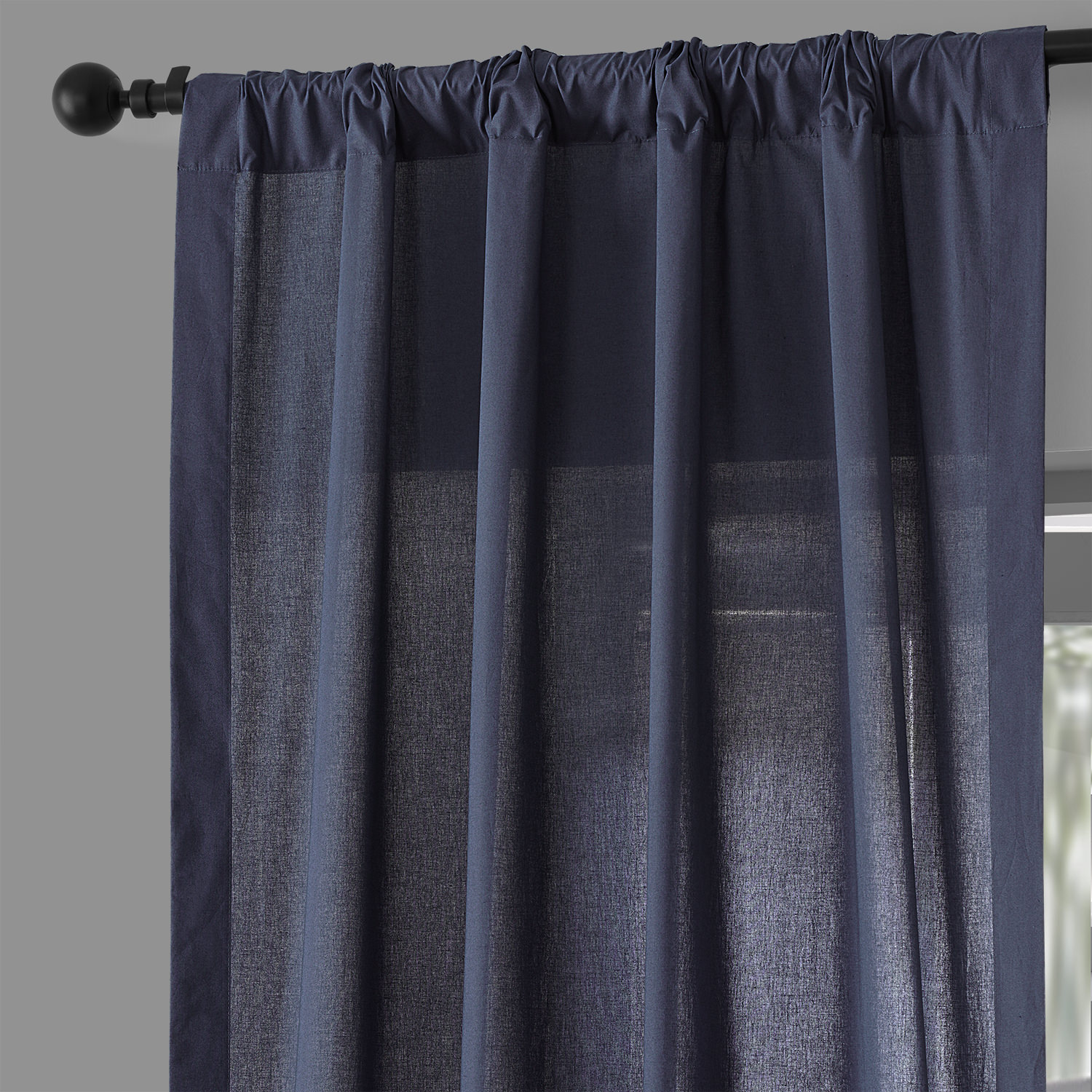 Acai Blue Solid Classic Cotton Semi Sheer Curtain Pair (2 Panels)