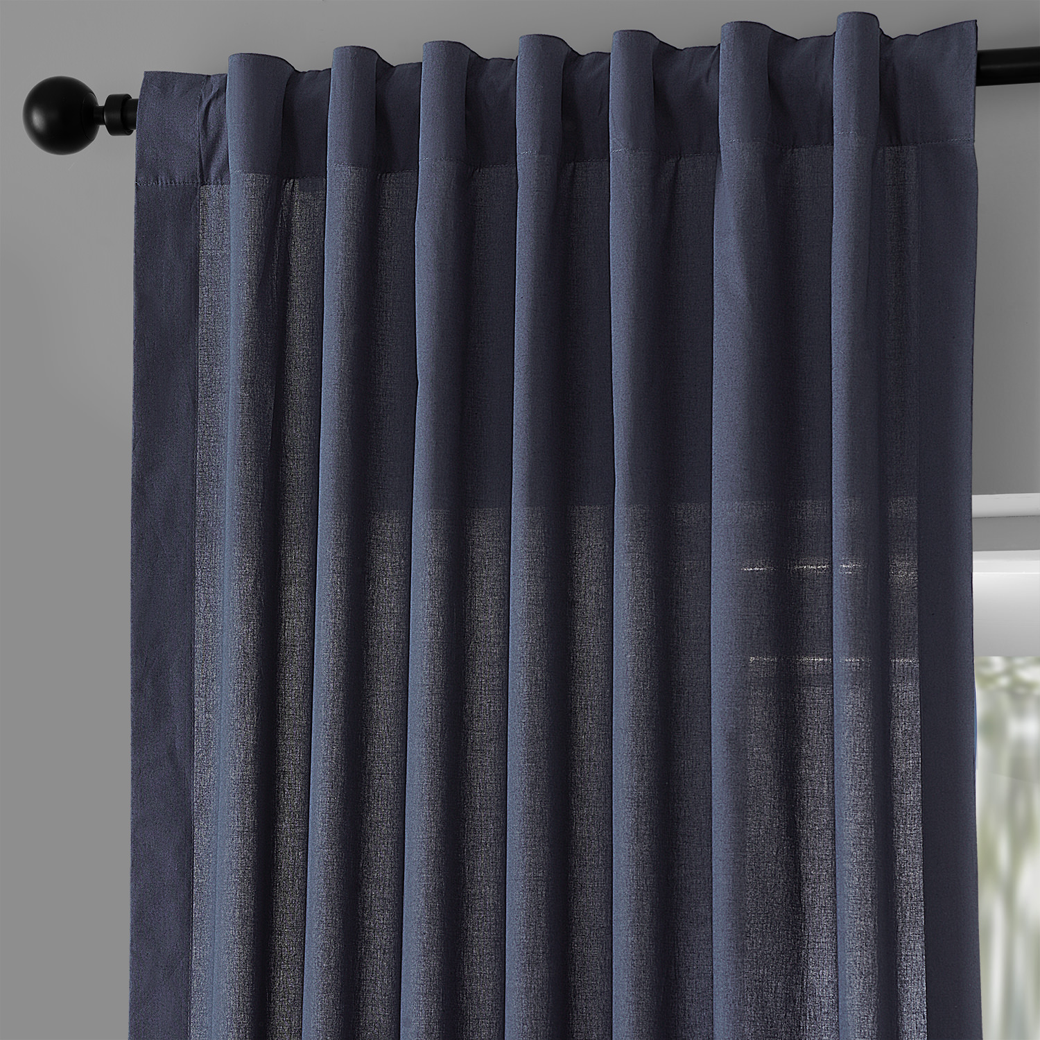 Acai Blue Solid Classic Cotton Semi Sheer Curtain Pair (2 Panels)