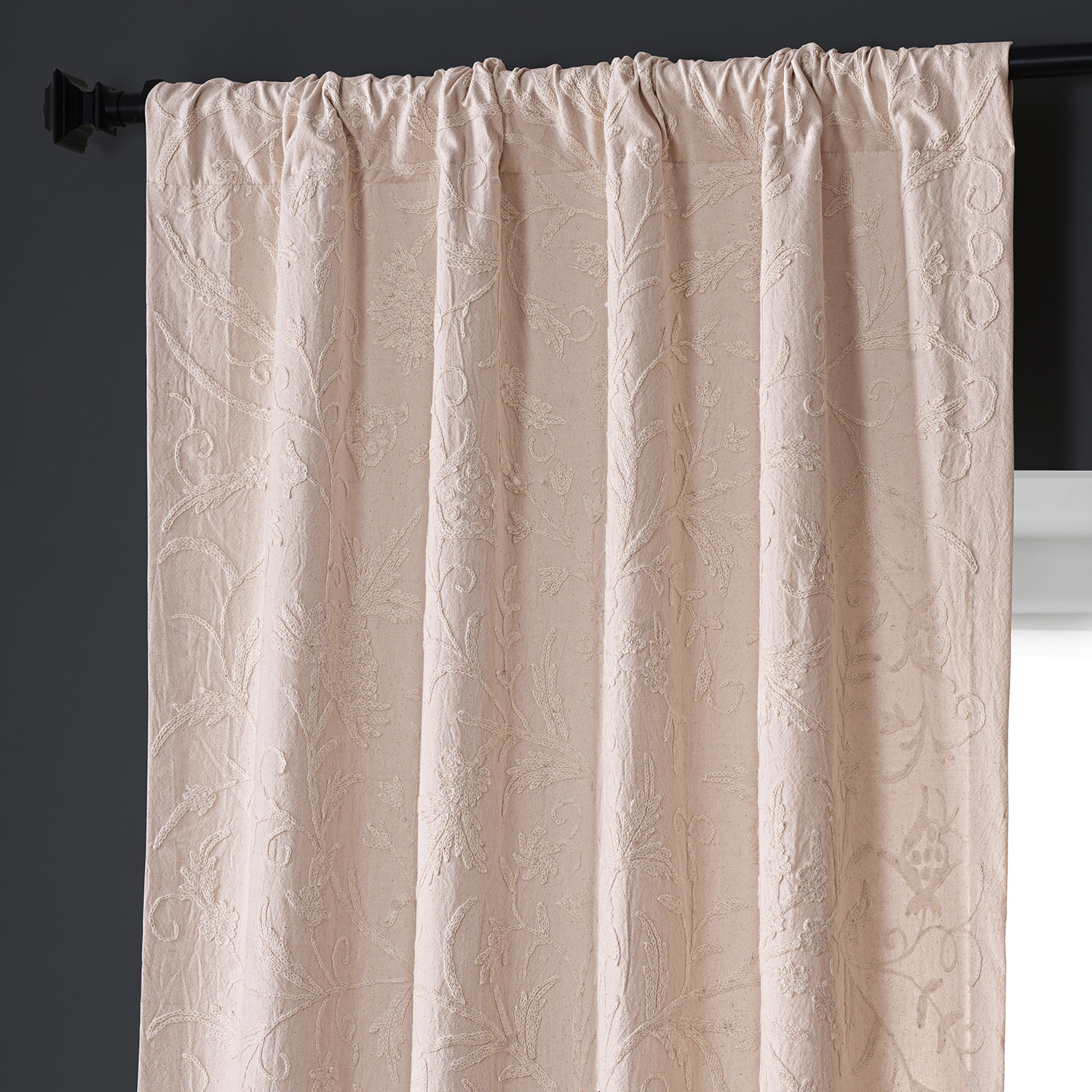 Aurora Embroidered Cotton Crewel Curtain