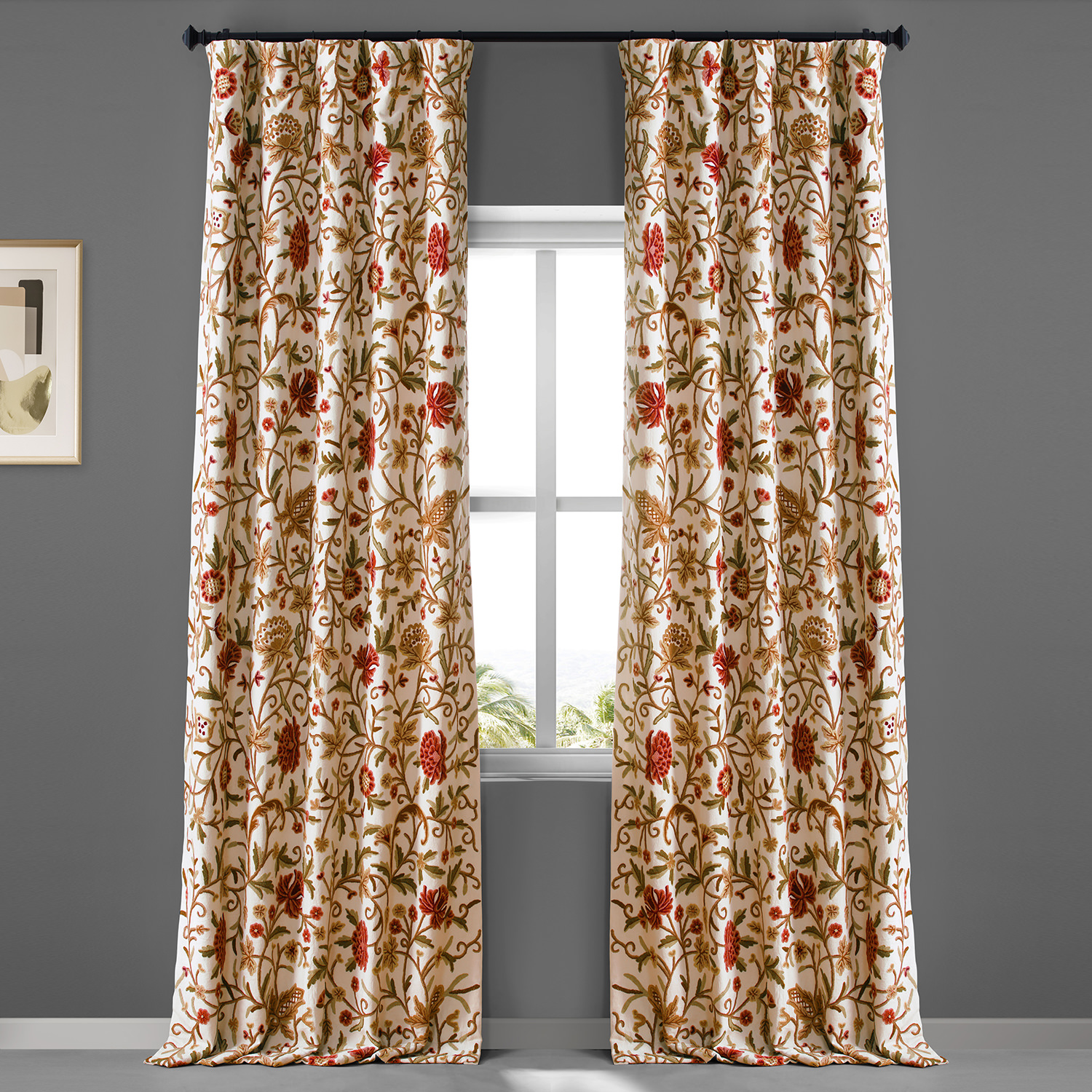 Paloma Embroidered Cotton Crewel Curtain