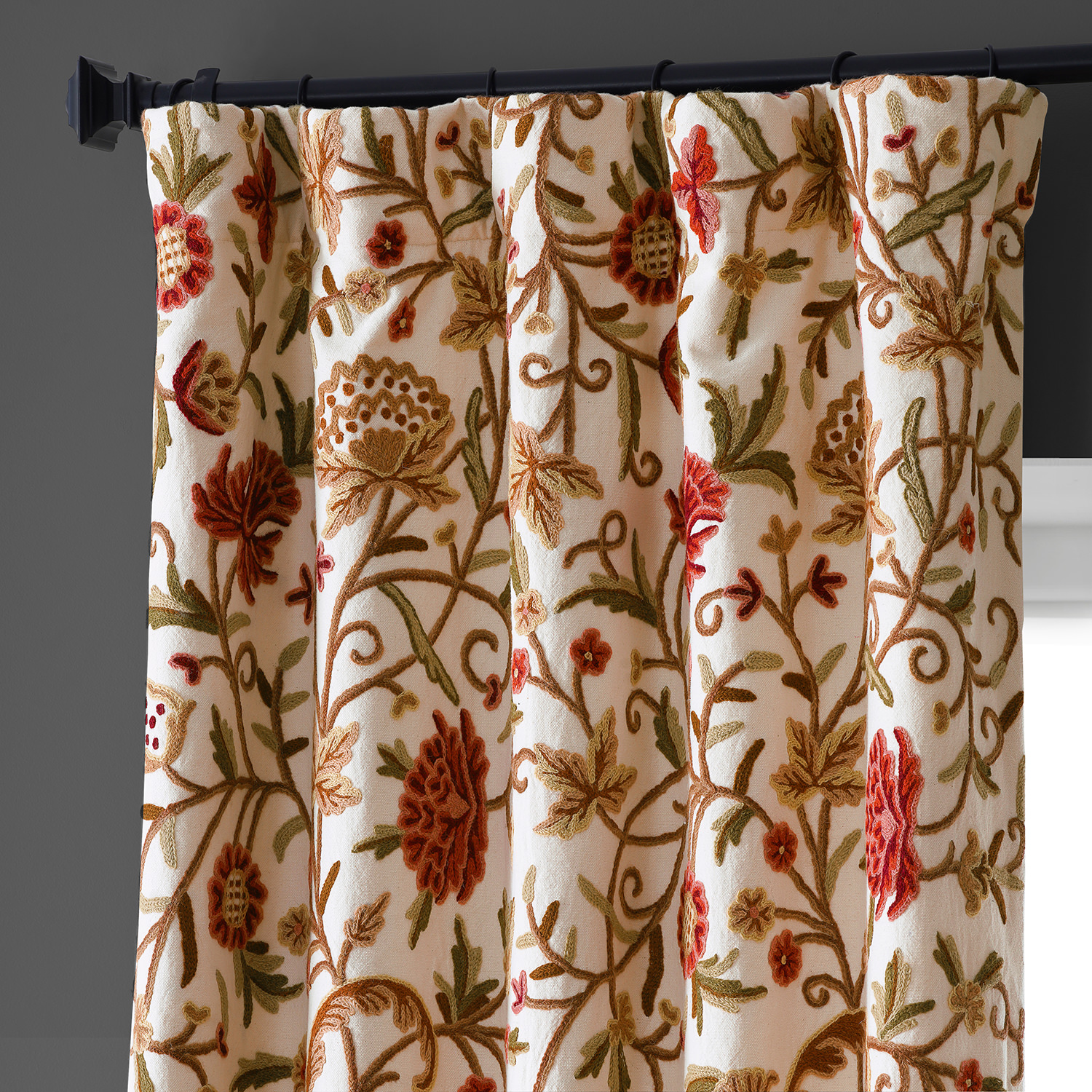 Paloma Embroidered Cotton Crewel Curtain