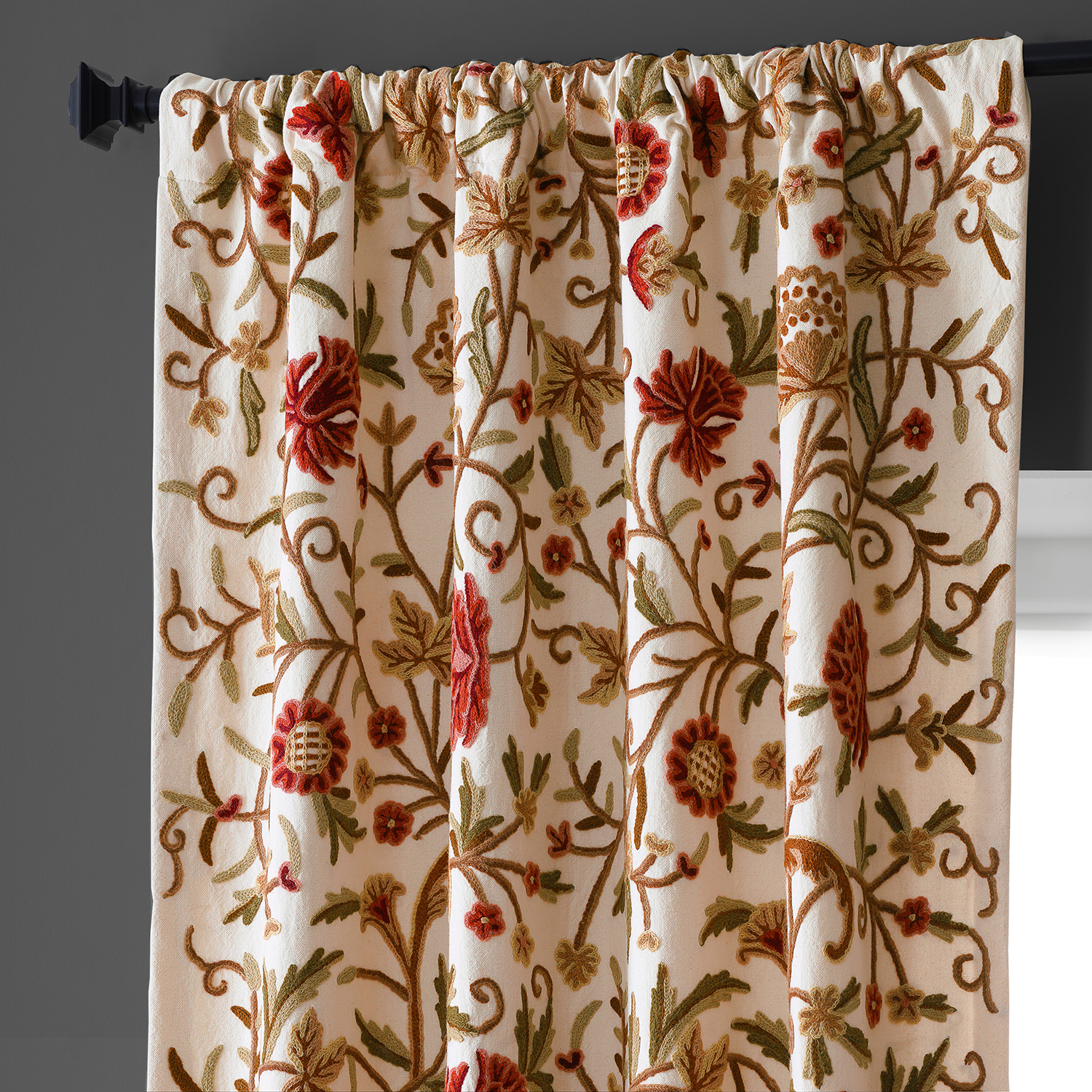 Paloma Embroidered Cotton Crewel Curtain