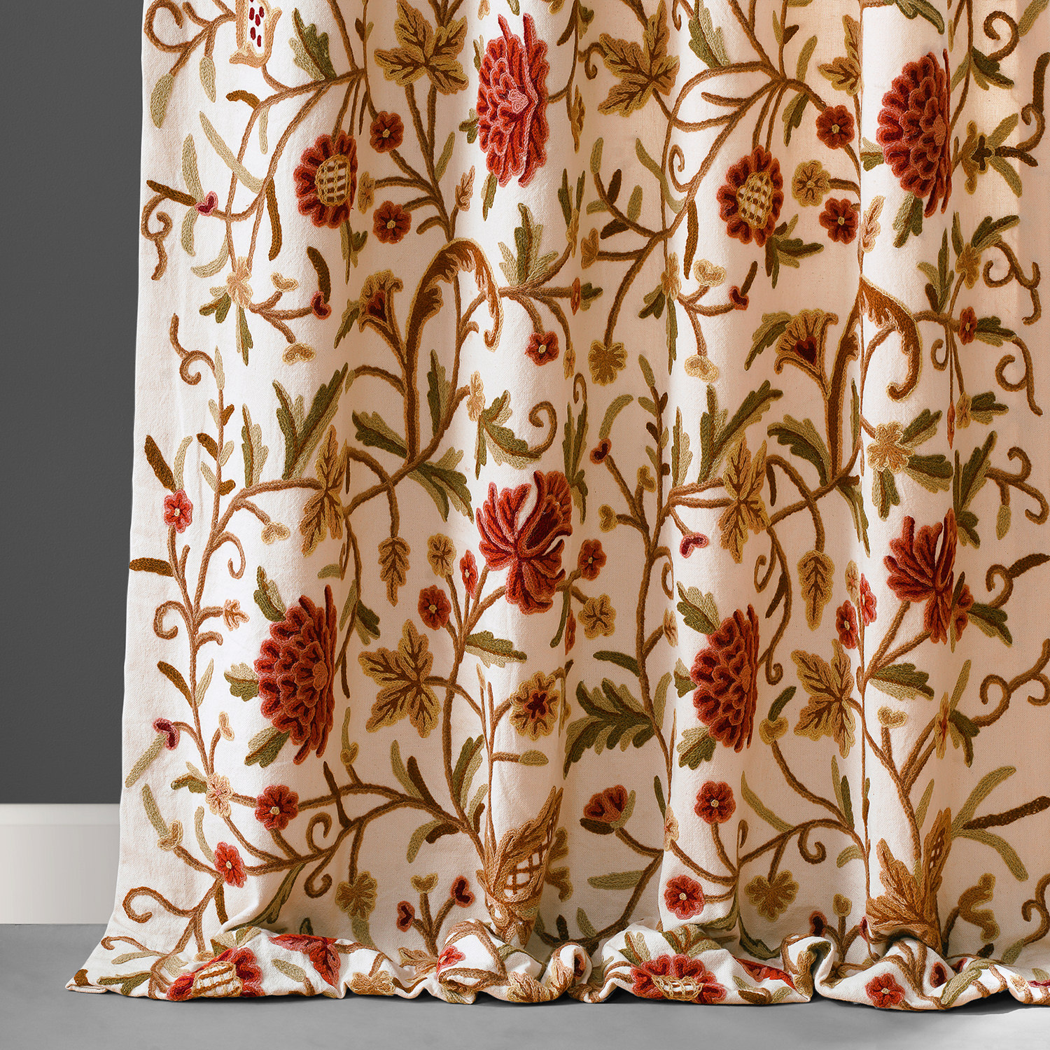 Paloma Embroidered Cotton Crewel Curtain