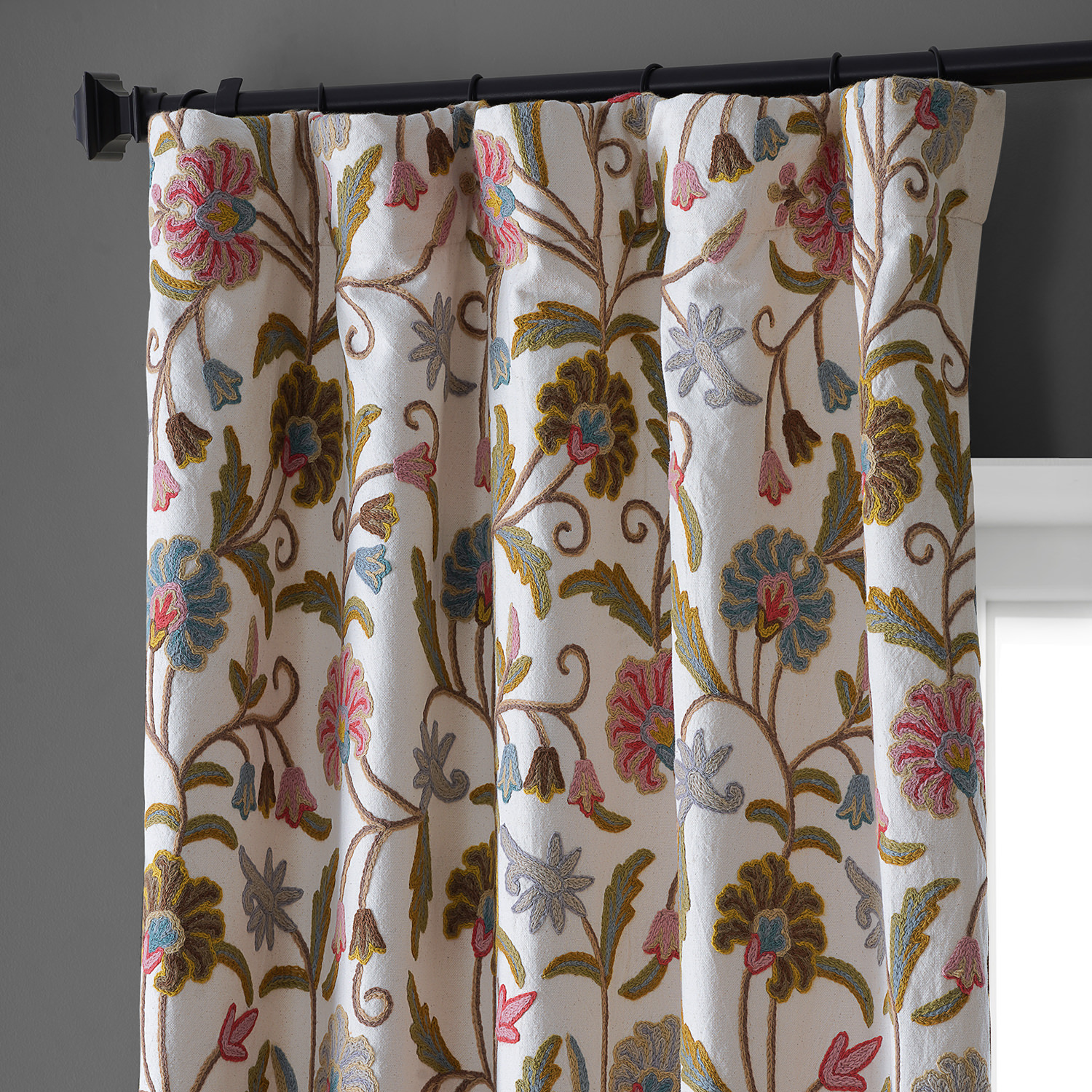 Marlow Embroidered Cotton Crewel Curtain