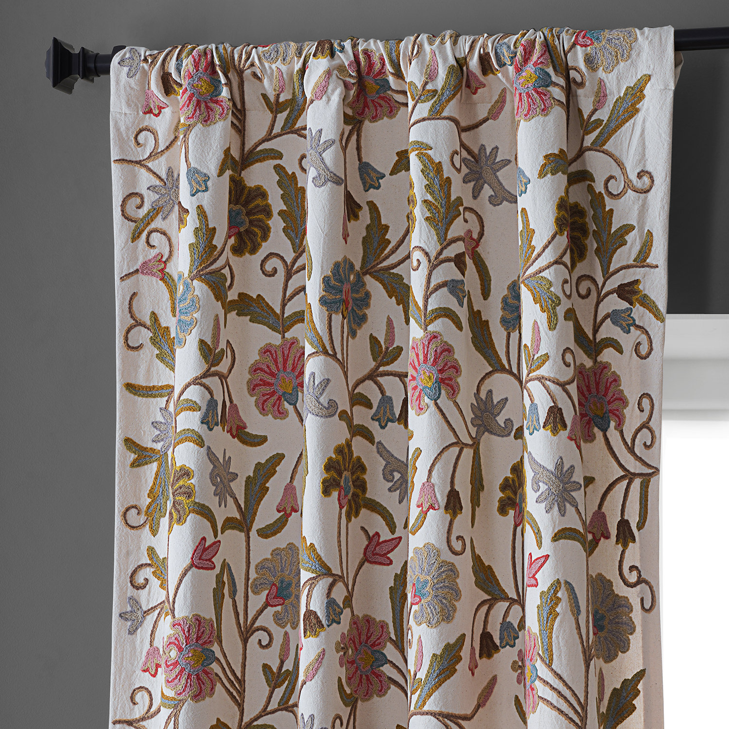 Marlow Embroidered Cotton Crewel Curtain