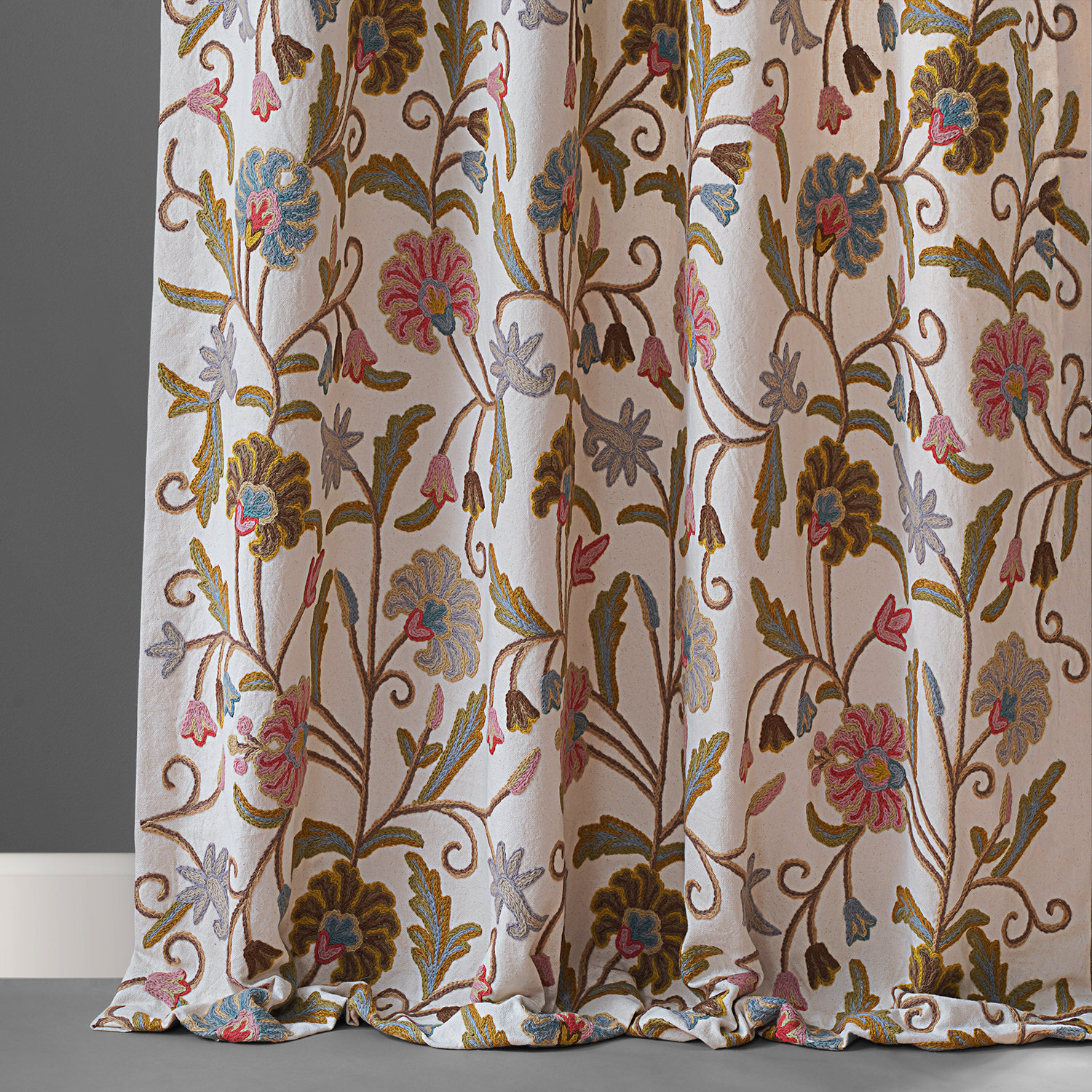 Marlow Embroidered Cotton Crewel Curtain