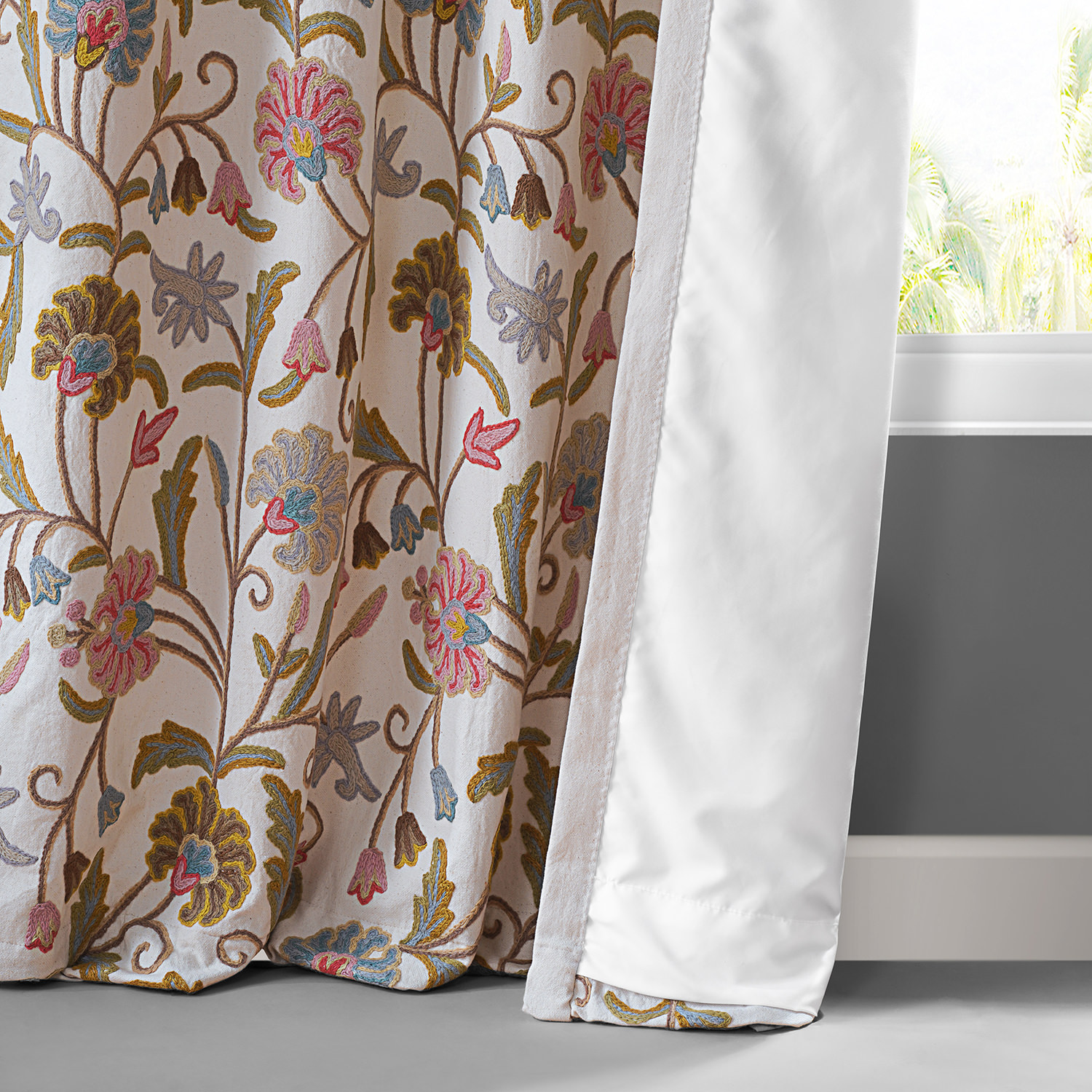 Marlow Embroidered Cotton Crewel Curtain