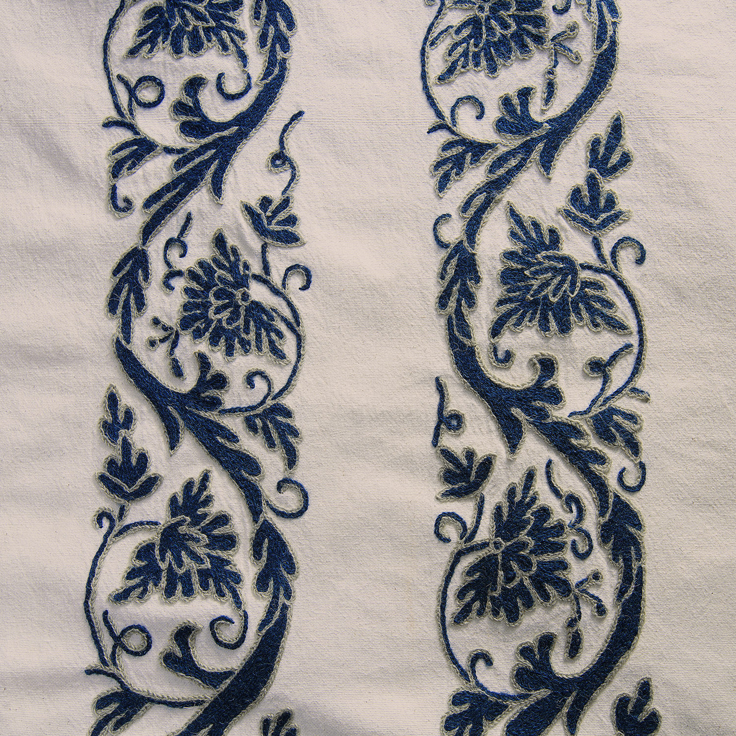 Florence Blue Embroidered Cotton Crewel Swatch