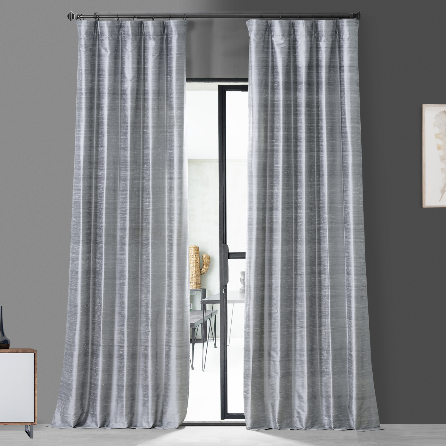 Mineral Grey Textured Dupioni Silk Curtain