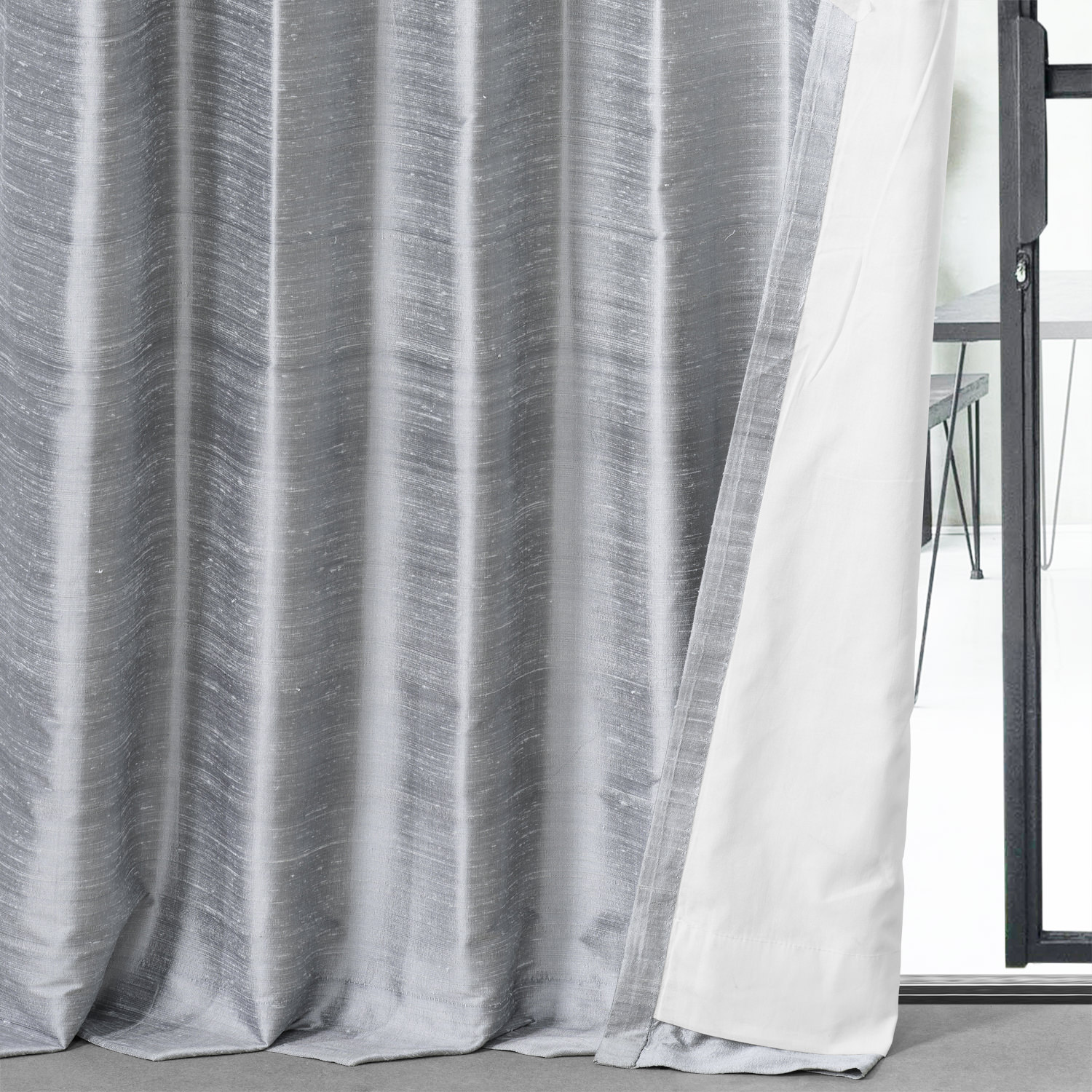 Mineral Grey Textured Dupioni Silk Curtain