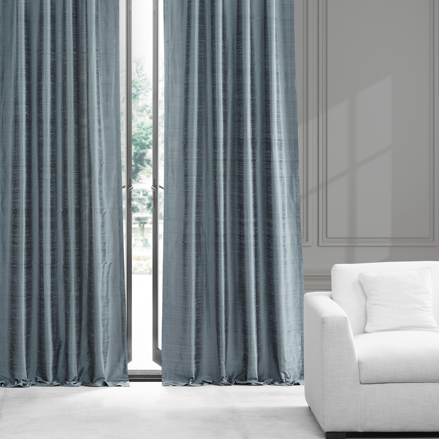 Mood Blue Textured Dupioni Silk Curtain