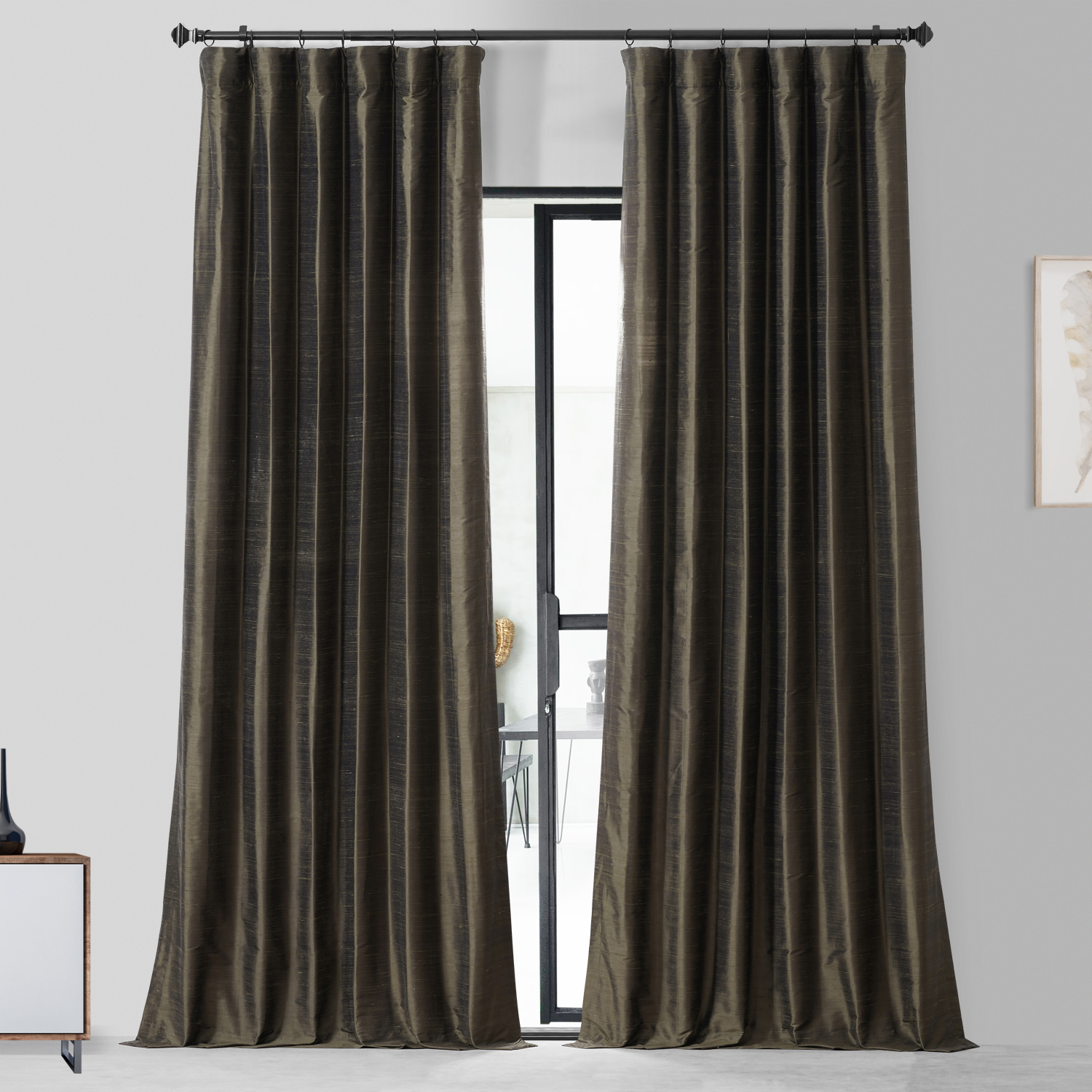 Midnight Pine Textured Dupioni Silk Curtain