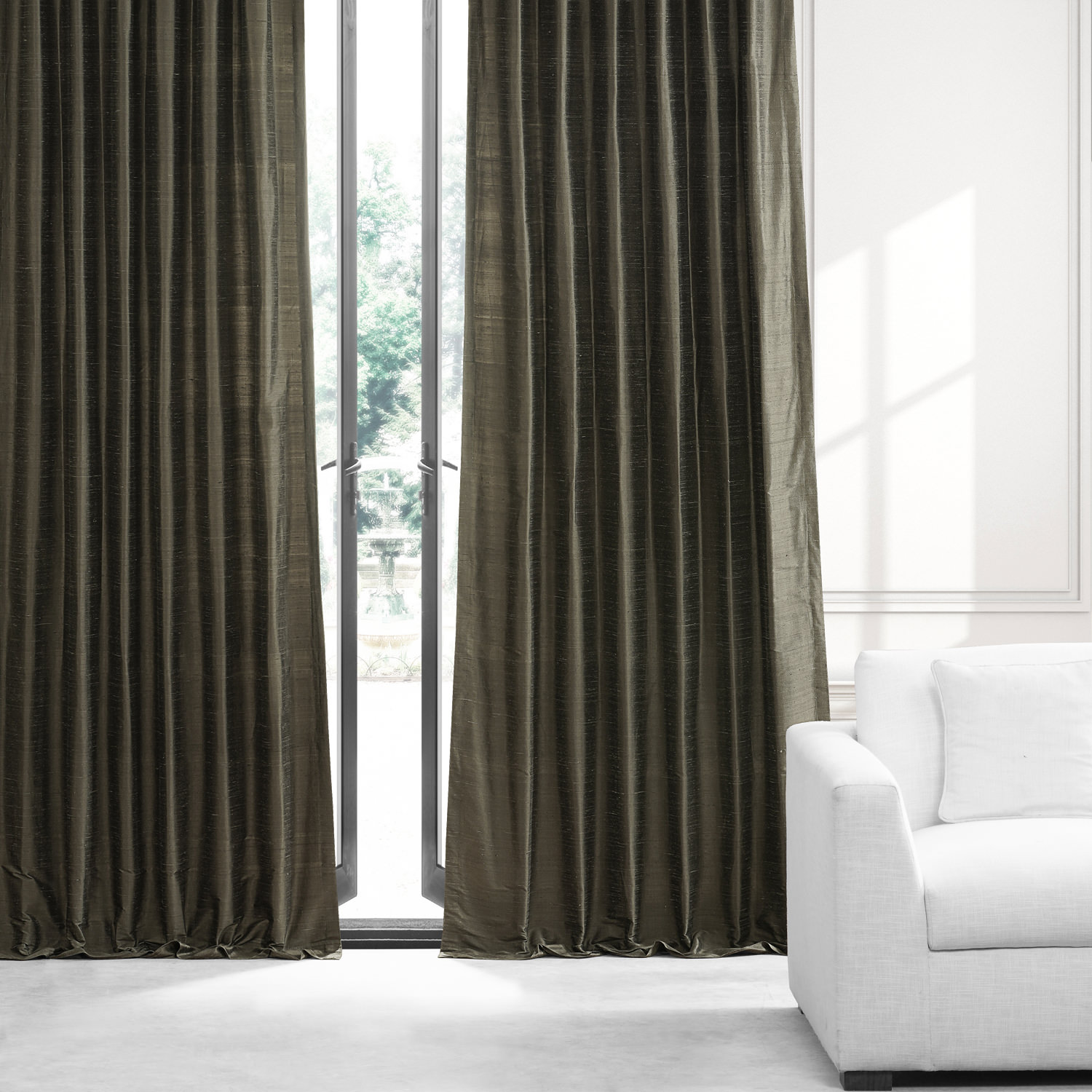 Midnight Pine Textured Dupioni Silk Curtain