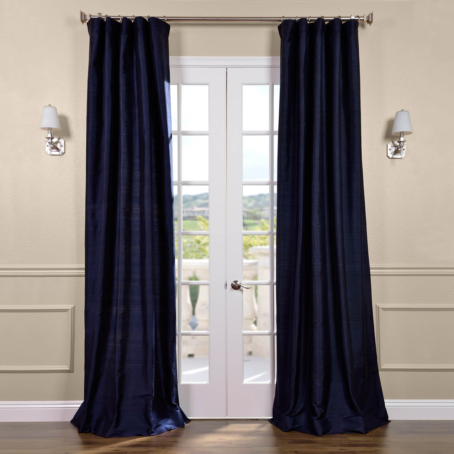 Navy Textured Dupioni Silk Curtain