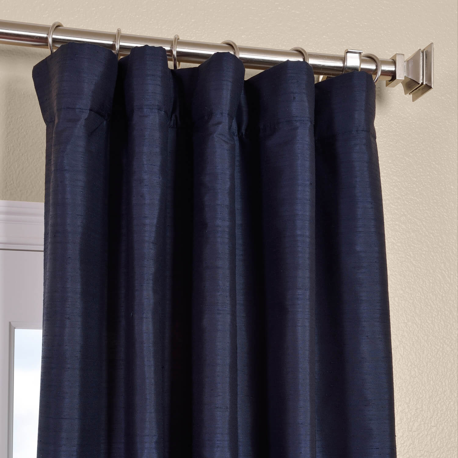 Navy Textured Dupioni Silk Curtain