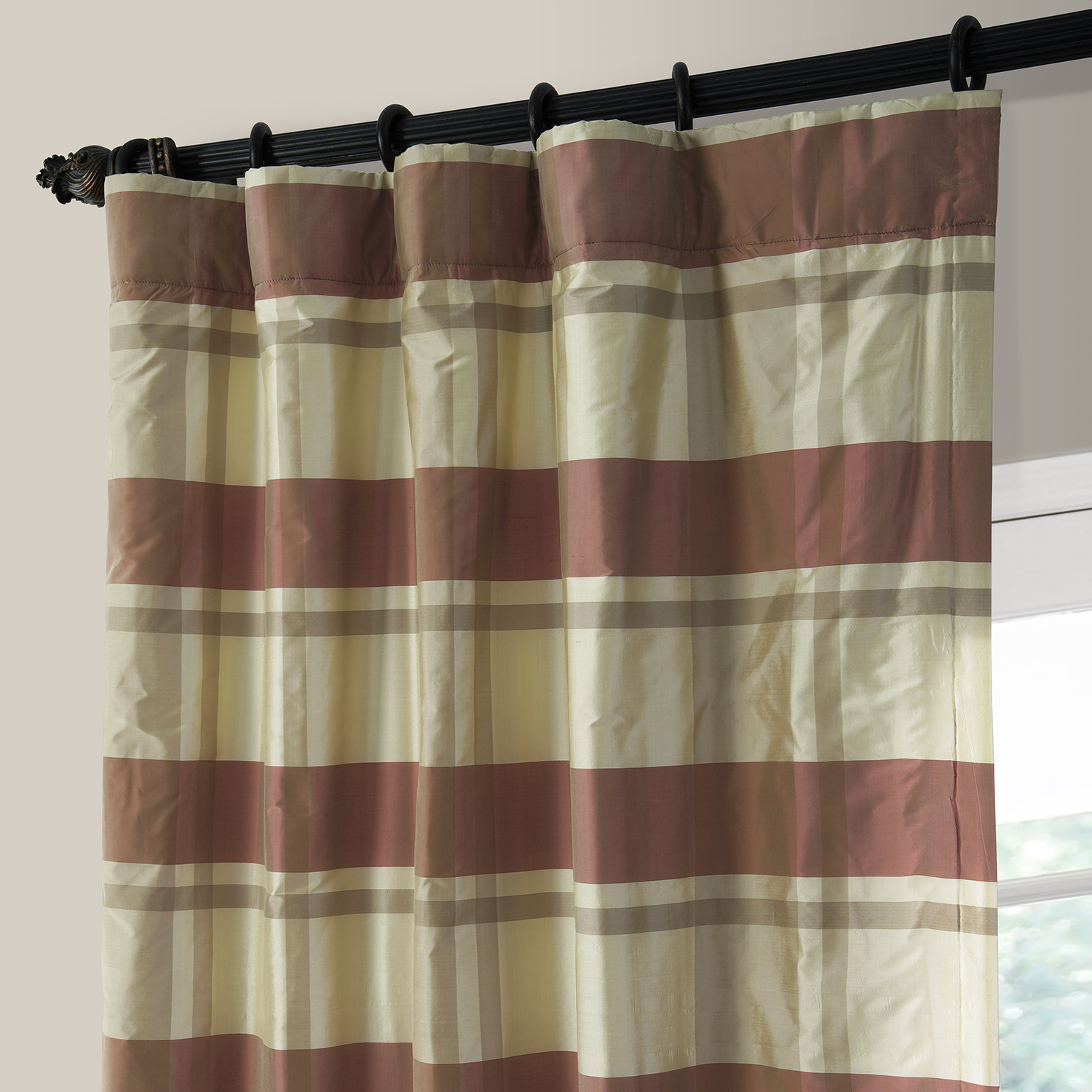 Mallur Ruby Silk Plaid Curtain