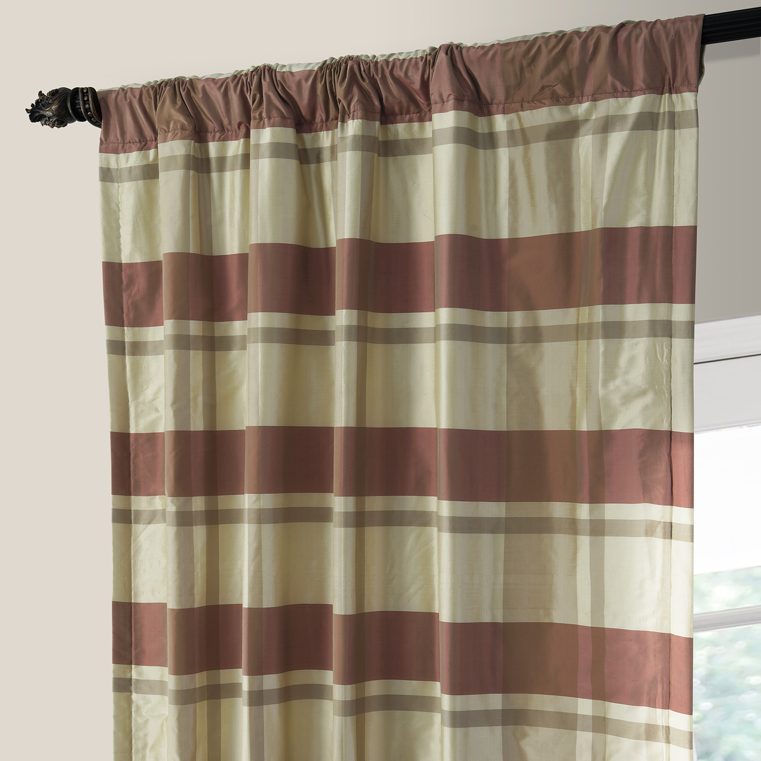 Mallur Ruby Silk Plaid Curtain