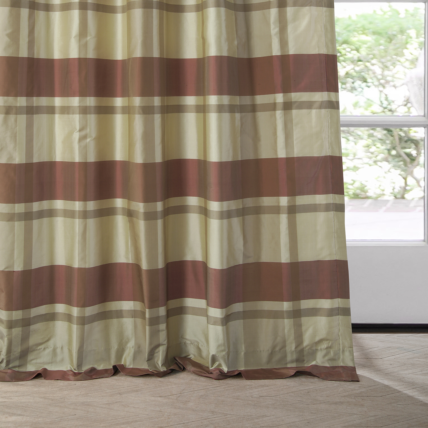 Mallur Ruby Silk Plaid Curtain