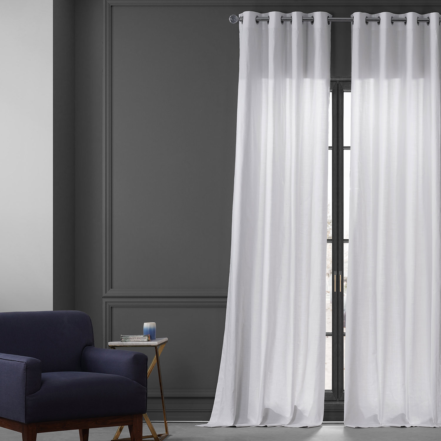 Prime White Dune Textured Solid Cotton Grommet Curtain Pair (2 Panels)