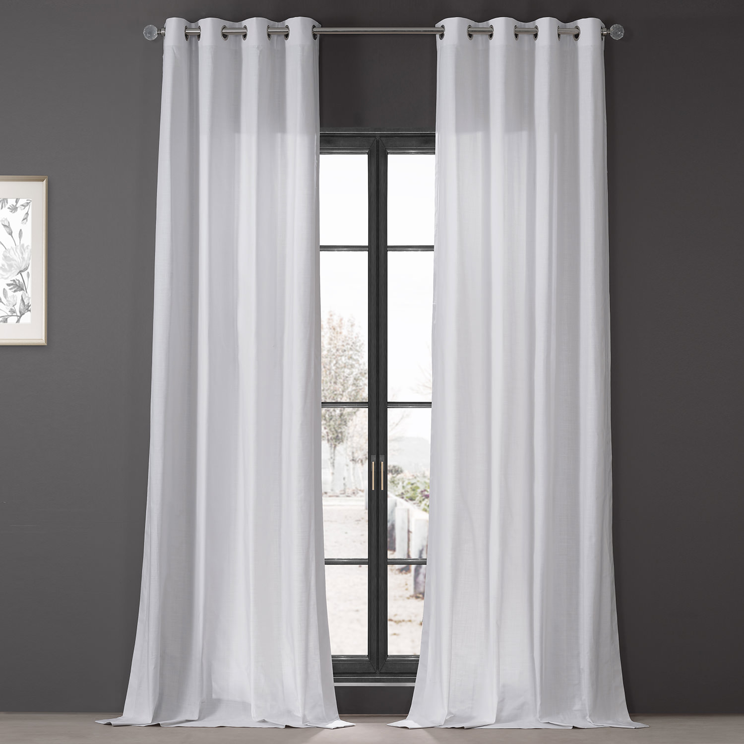 Prime White Dune Textured Solid Cotton Grommet Curtain Pair (2 Panels)