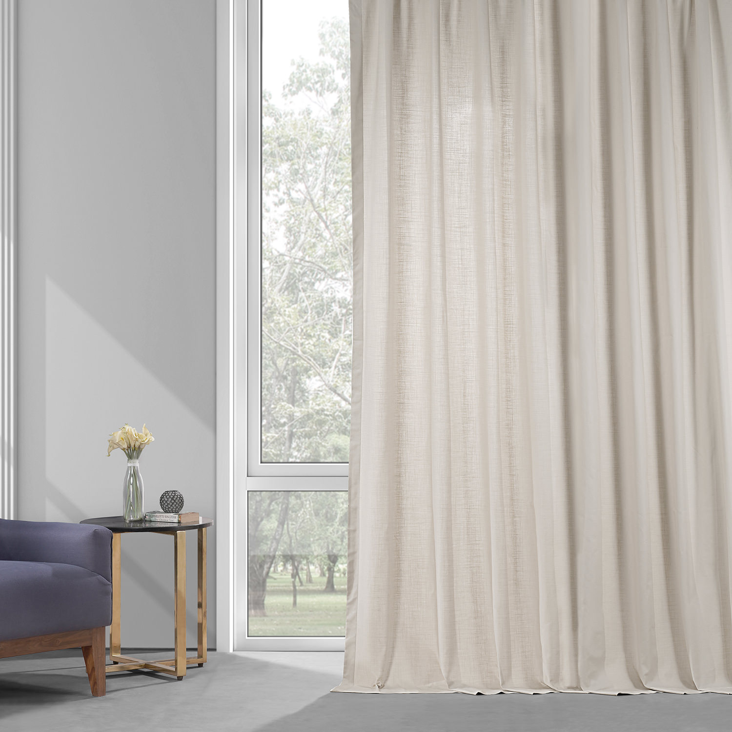 Fable Beige Dune Textured Solid Cotton Curtain Pair (2 Panels)