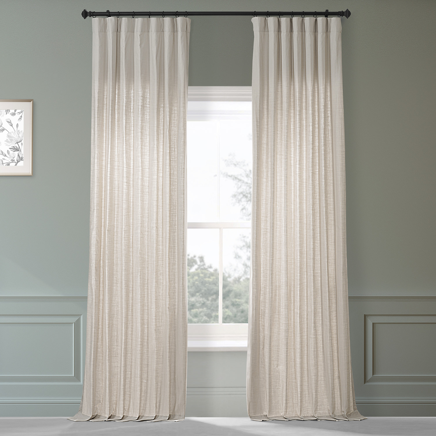 Fable Beige Dune Textured Solid Cotton Curtain Pair (2 Panels)