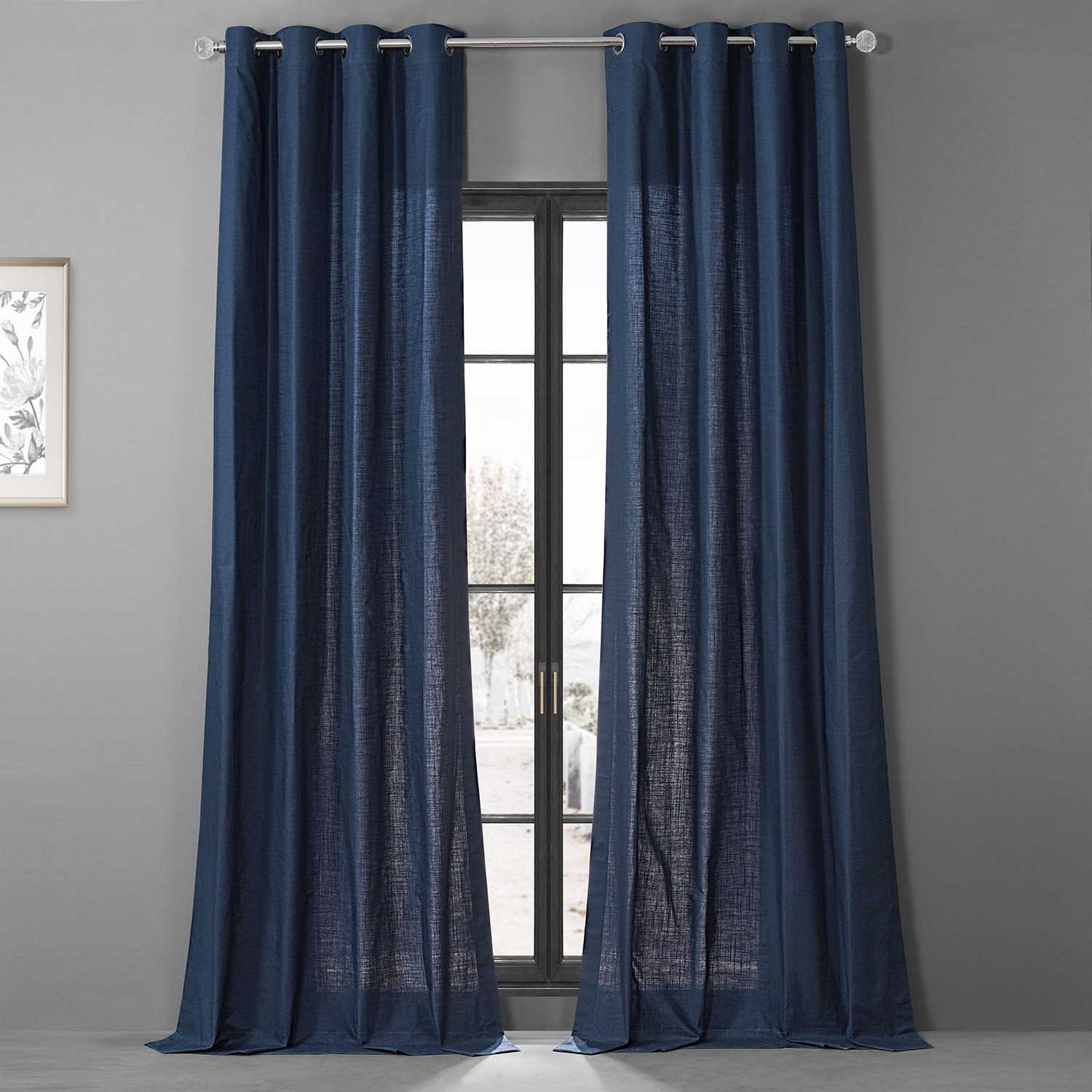 Noble Navy Dune Textured Solid Cotton Grommet Curtain Pair (2 Panels)