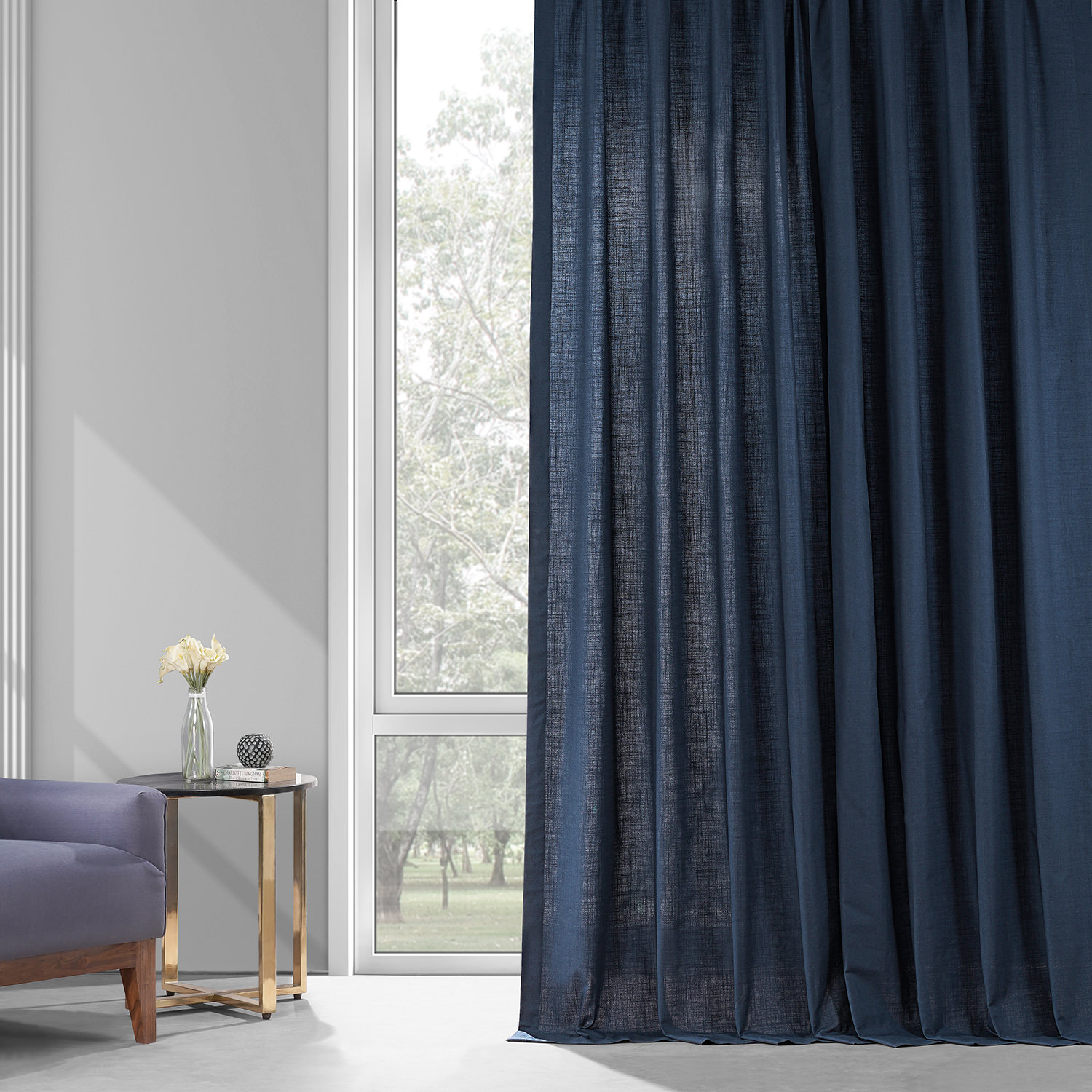 Noble Navy Dune Textured Solid Cotton Curtain Pair (2 Panels)