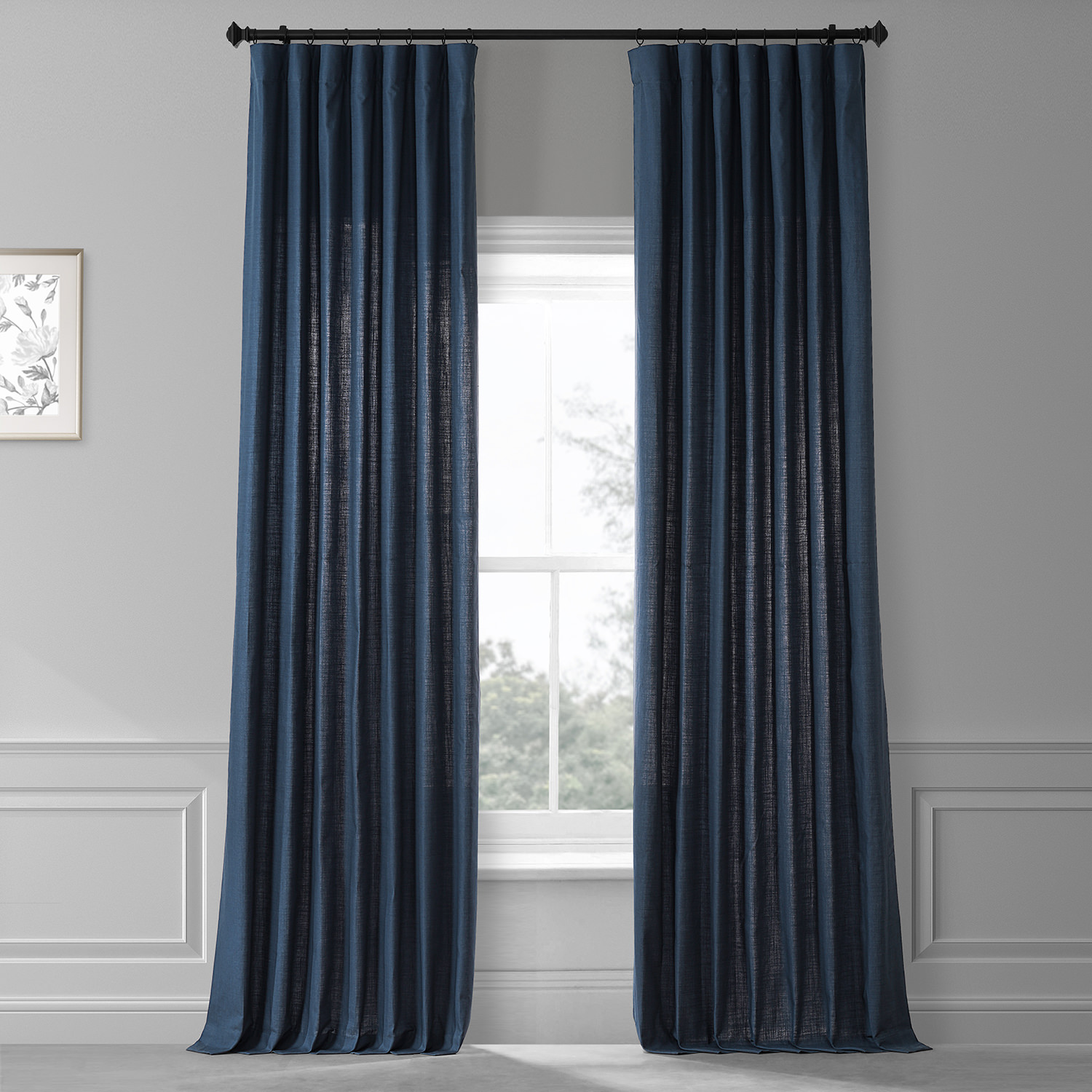 Noble Navy Dune Textured Solid Cotton Curtain Pair (2 Panels)