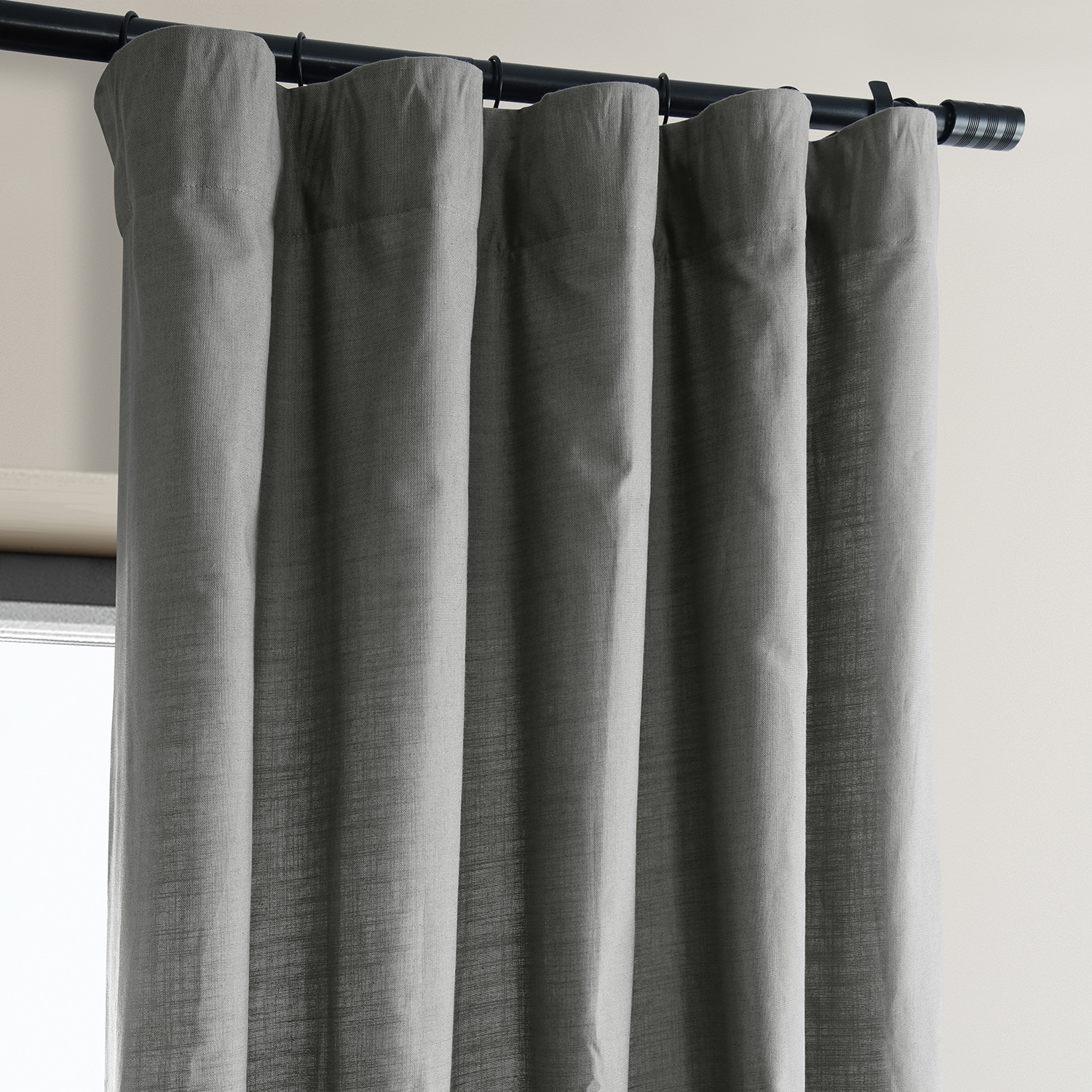 Dark Grey Dune Textured Solid Cotton Curtain Pair (2 Panels)