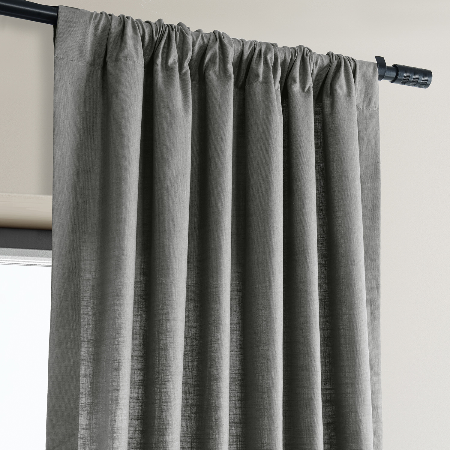 Dark Grey Dune Textured Solid Cotton Curtain Pair (2 Panels)