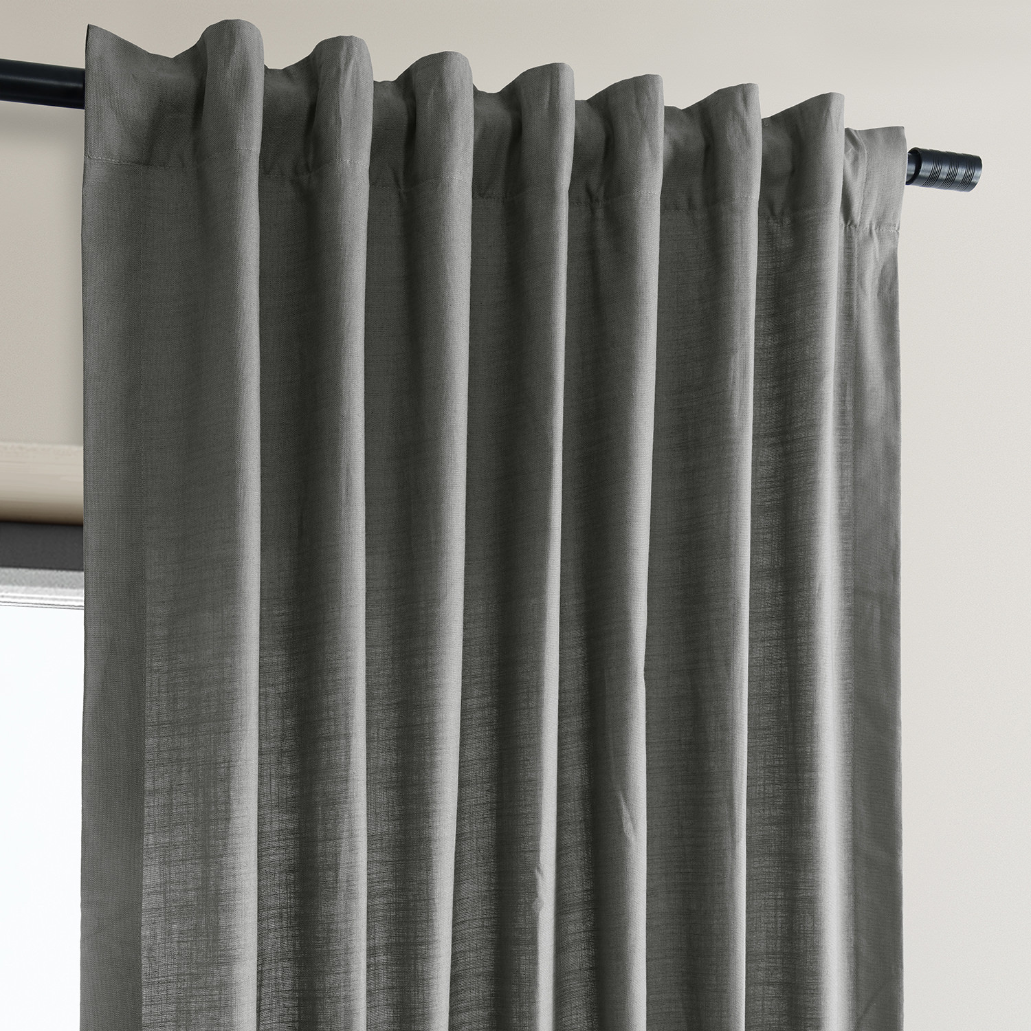 Dark Grey Dune Textured Solid Cotton Curtain Pair (2 Panels)