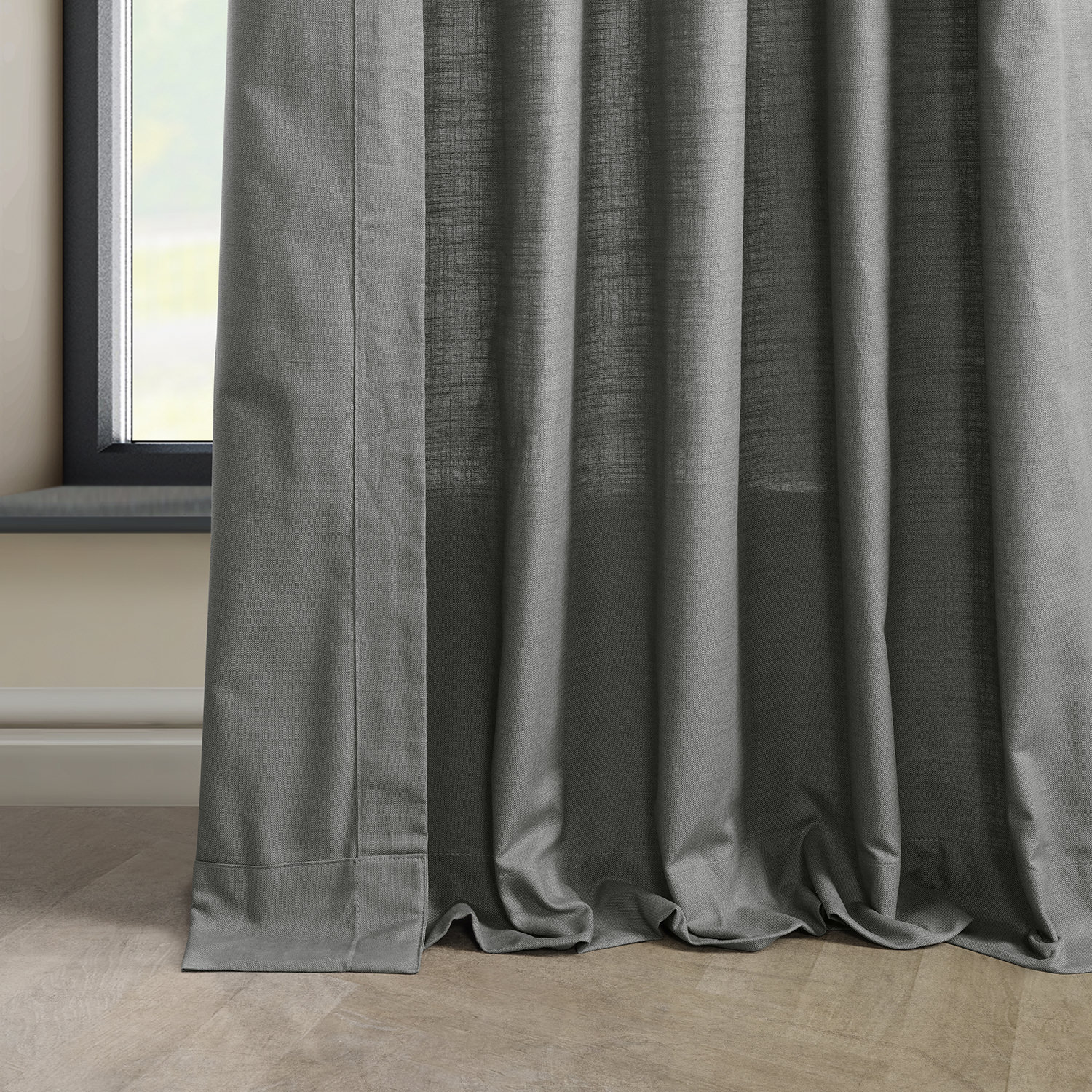 Dark Grey Dune Textured Solid Cotton Curtain Pair (2 Panels)