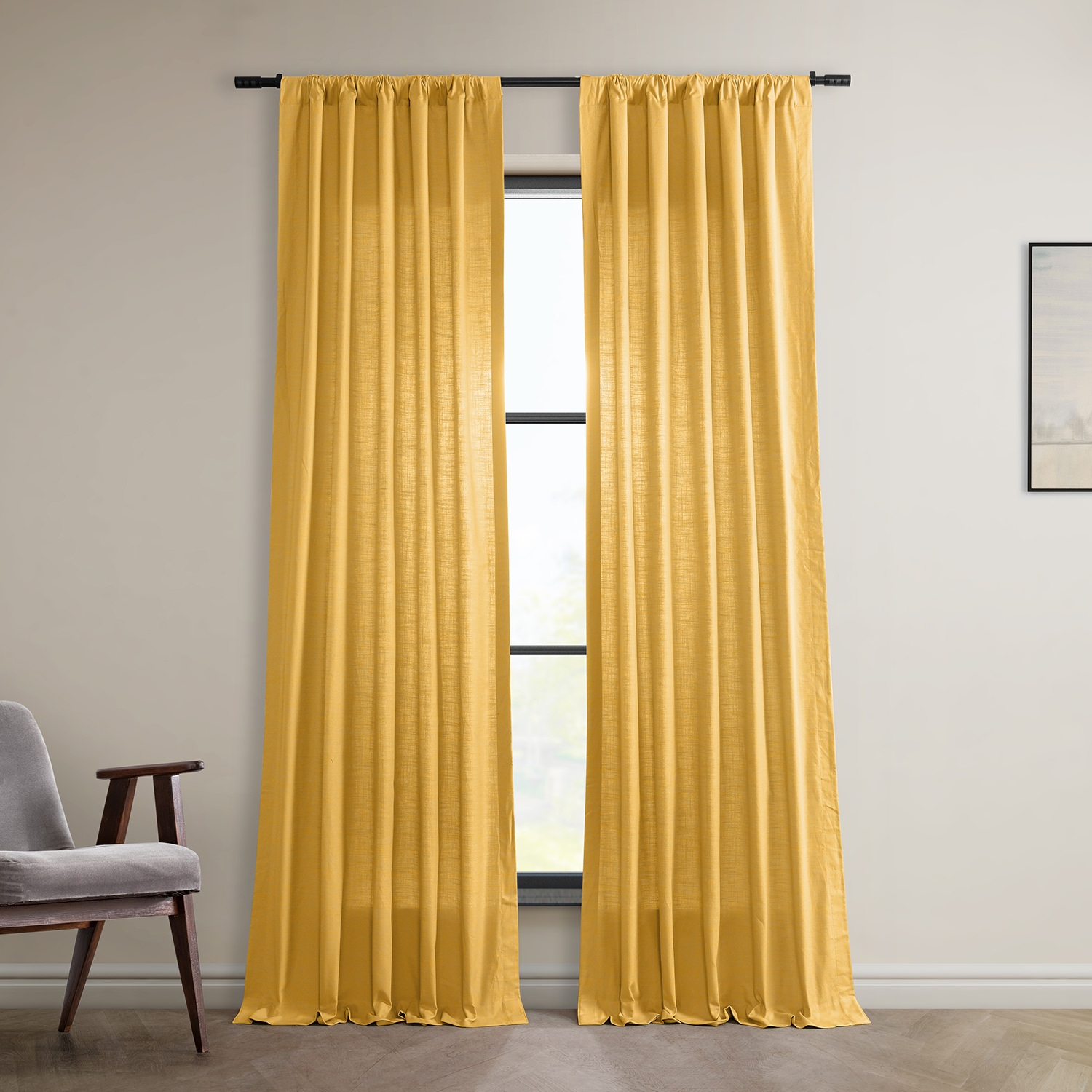 Ochre Dune Textured Solid Cotton Curtain Pair (2 Panels)