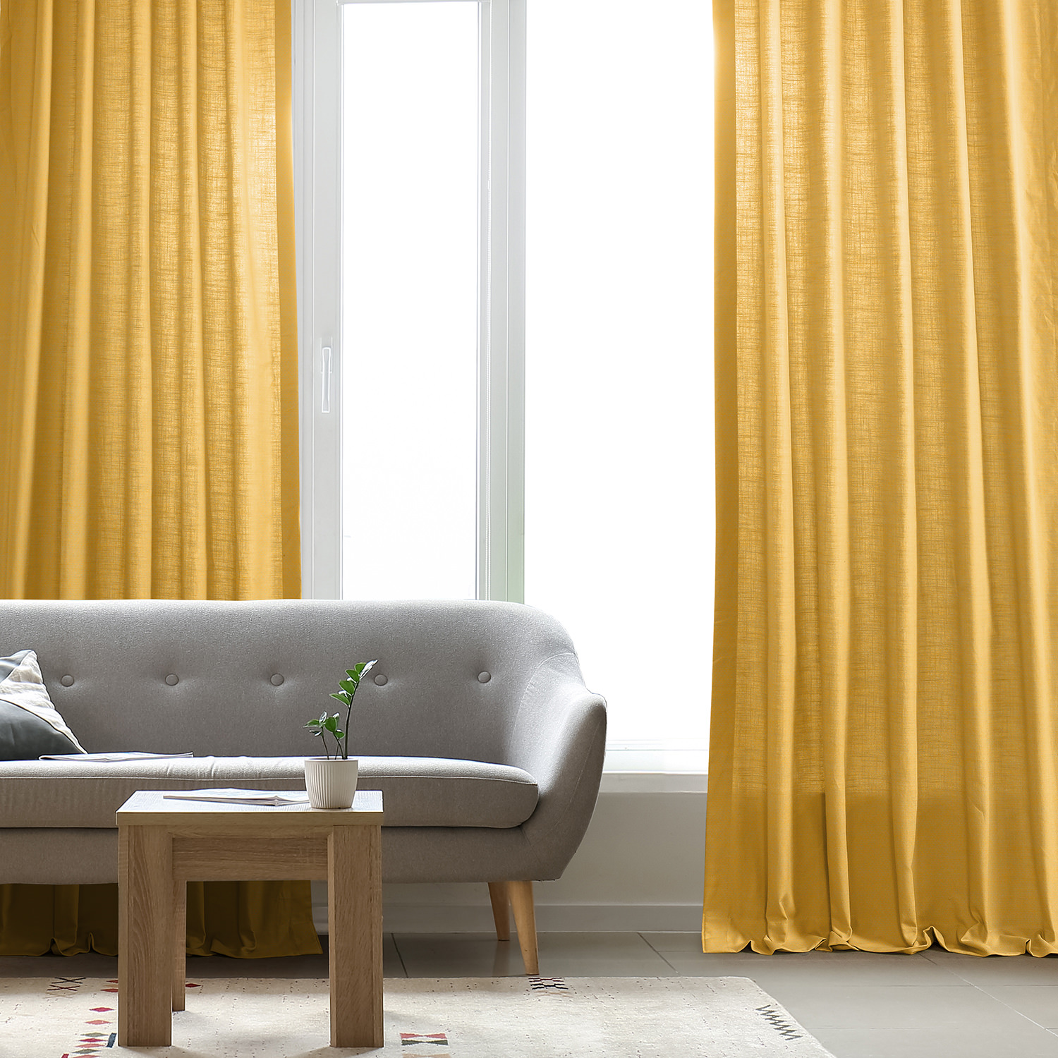 Ochre Dune Textured Solid Cotton Curtain Pair (2 Panels)