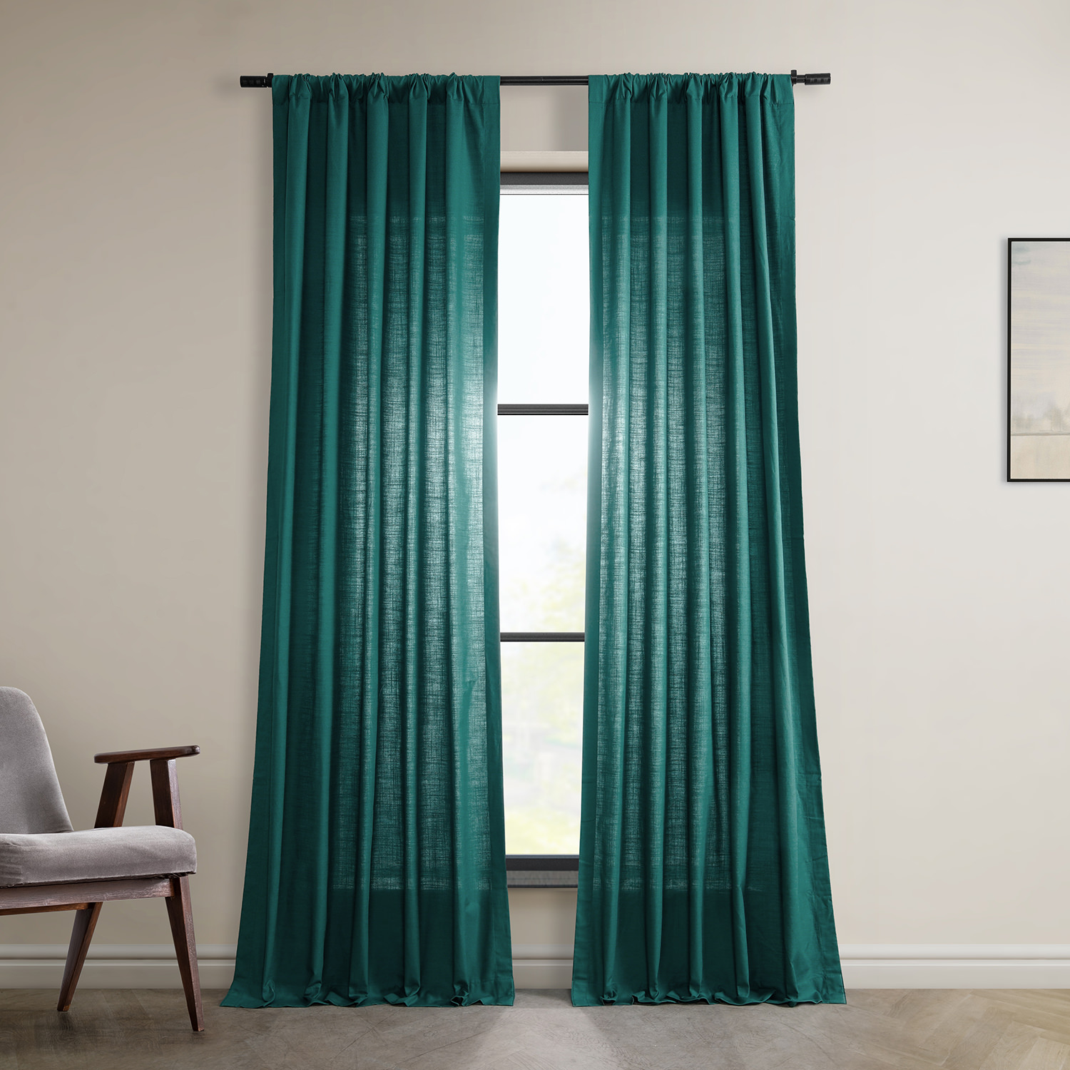 Dark Teal Green Dune Textured Solid Cotton Curtain Pair (2 Panels)