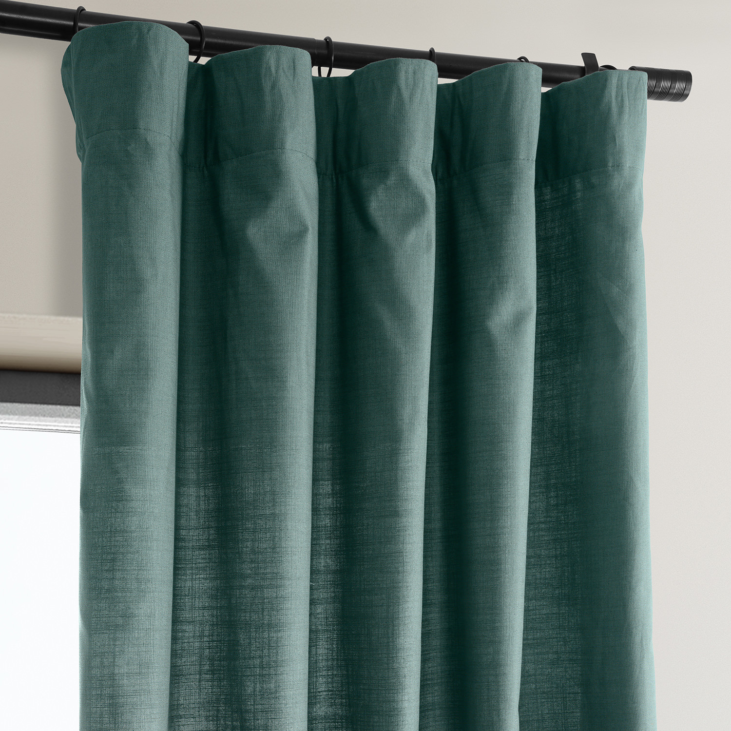 Dark Teal Green Dune Textured Solid Cotton Curtain Pair (2 Panels)