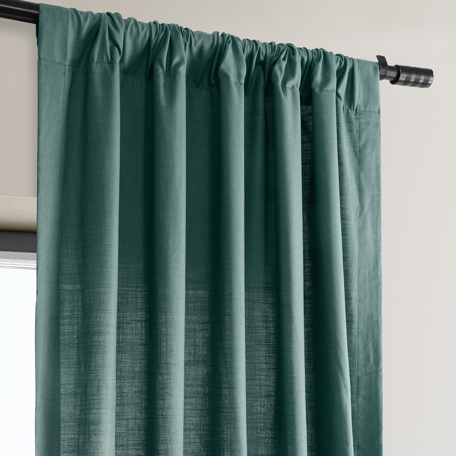 Dark Teal Green Dune Textured Solid Cotton Curtain Pair (2 Panels)