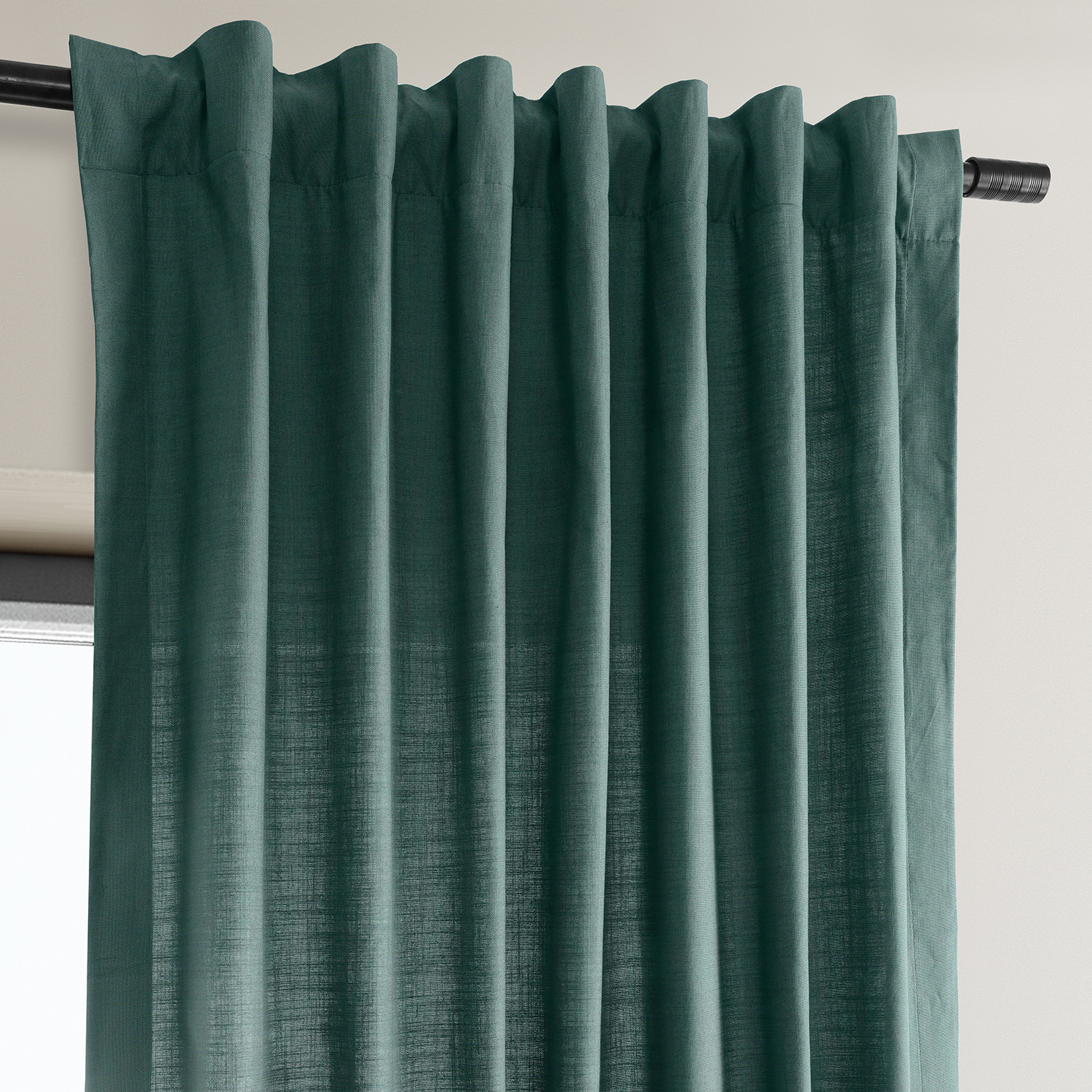 Dark Teal Green Dune Textured Solid Cotton Curtain Pair (2 Panels)