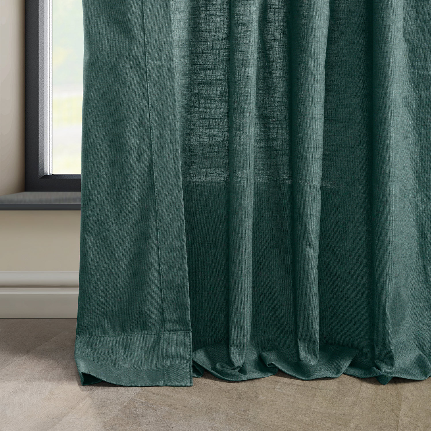 Dark Teal Green Dune Textured Solid Cotton Curtain Pair (2 Panels)