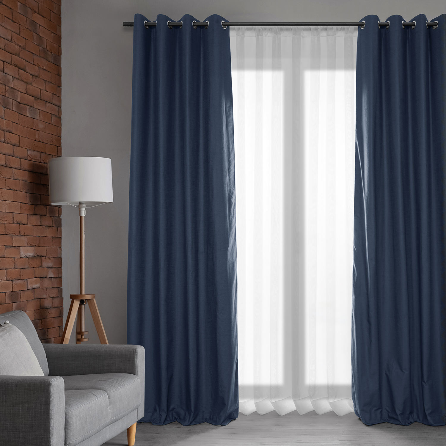 Noble Navy Dune Textured Hotel Blackout Cotton Grommet Curtain