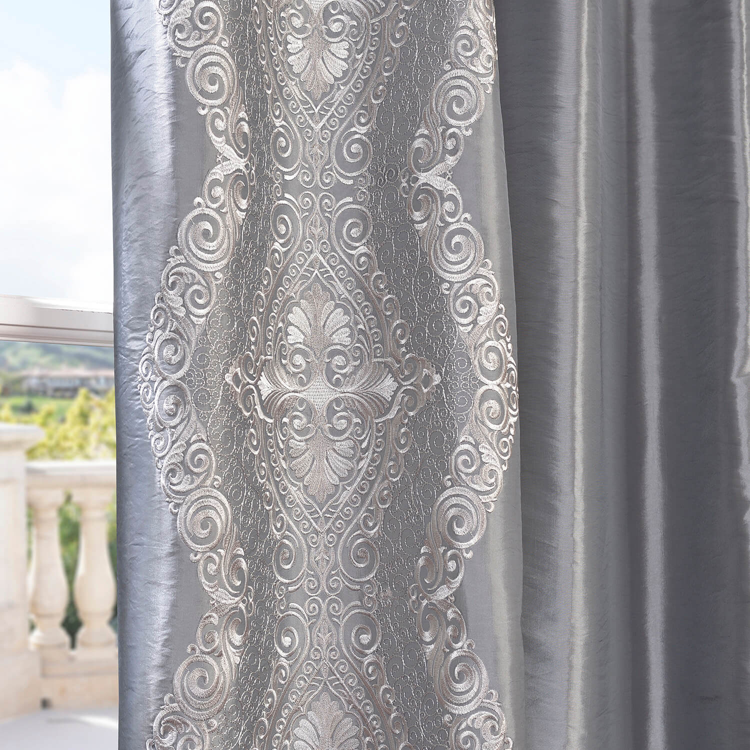 Chai Silver Grey Designer Embroidered Curtain