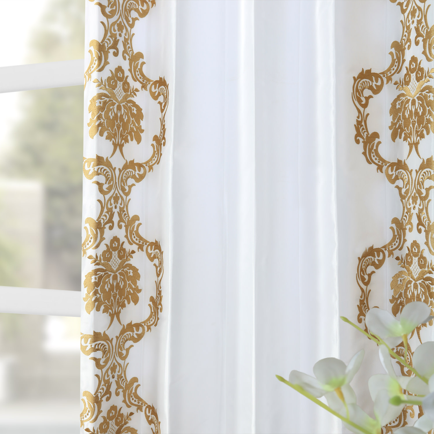 Anastasia White & Gold Designer Embroidered Curtain