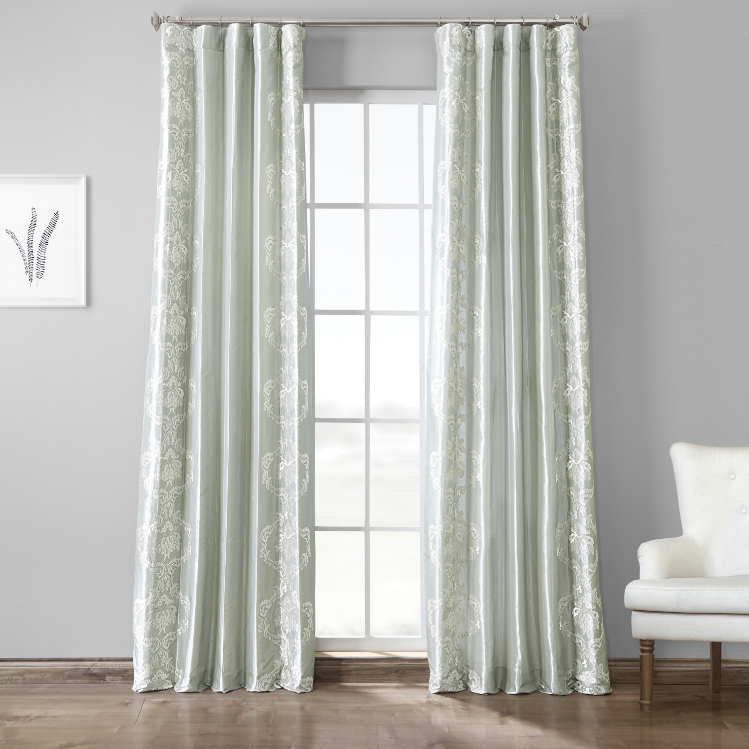 Anastasia Sterling Grey Designer Embroidered Curtain