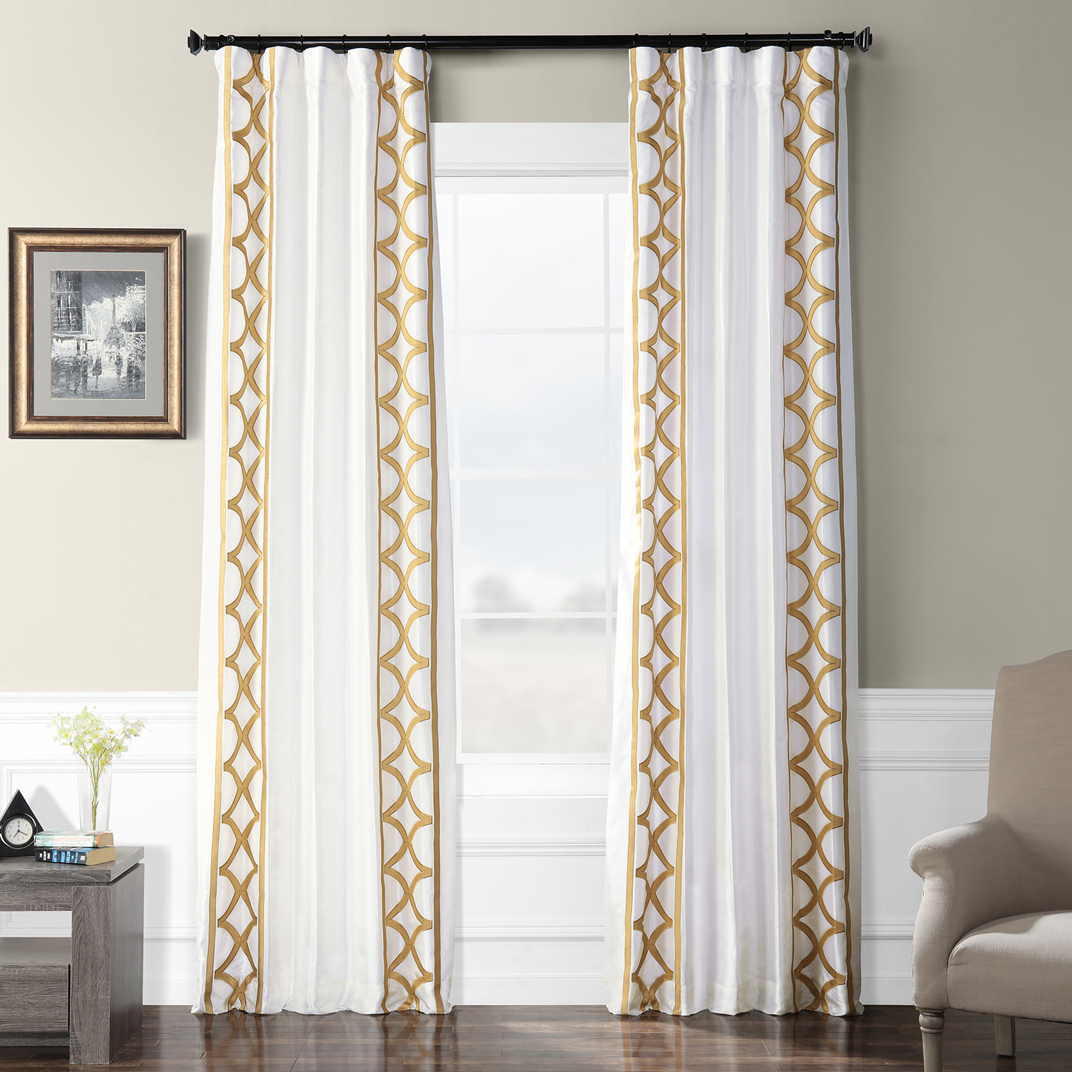 Espalier Off White Designer Embroidered Curtain