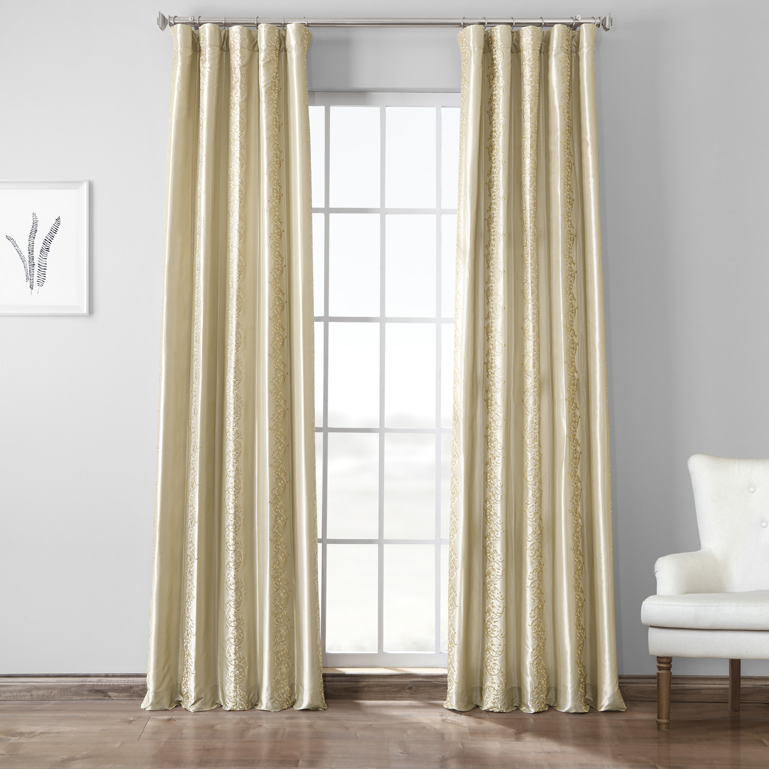 Papillon Cool Beige &amp; Gold Designer Embroidered Curtain