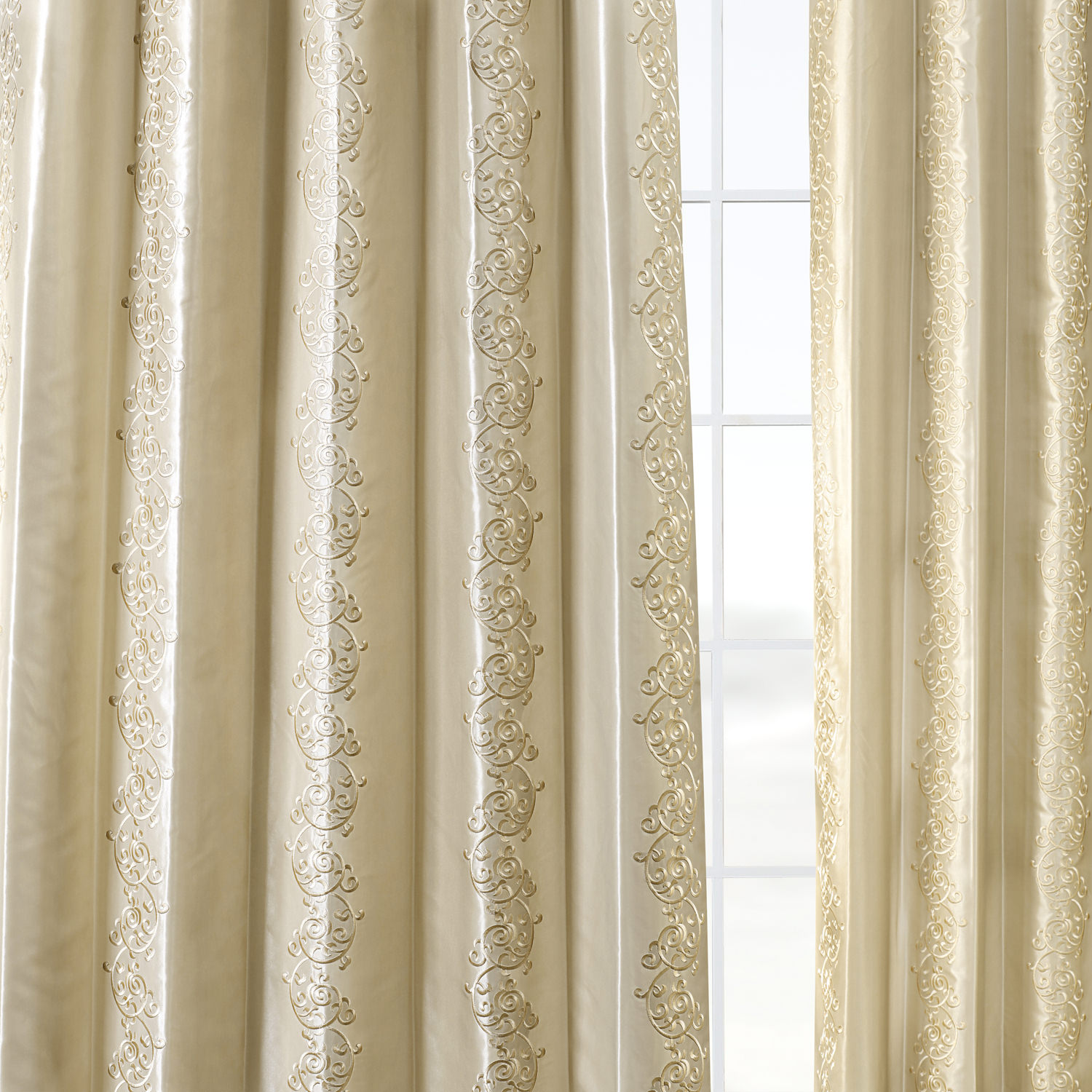 Papillon Cool Beige & Gold Designer Embroidered Curtain