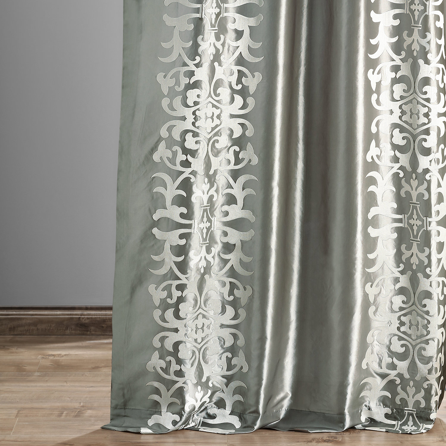 Renaissance Platinum Silver Designer Embroidered Curtain