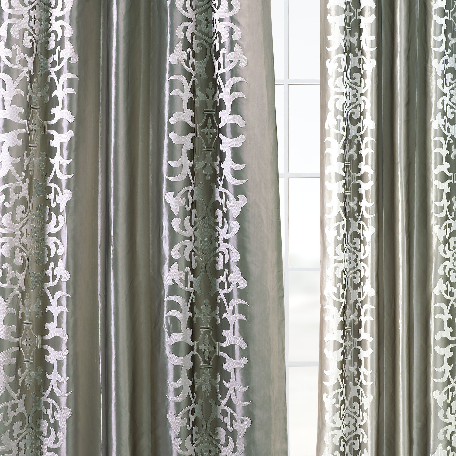 Renaissance Platinum Silver Designer Embroidered Curtain