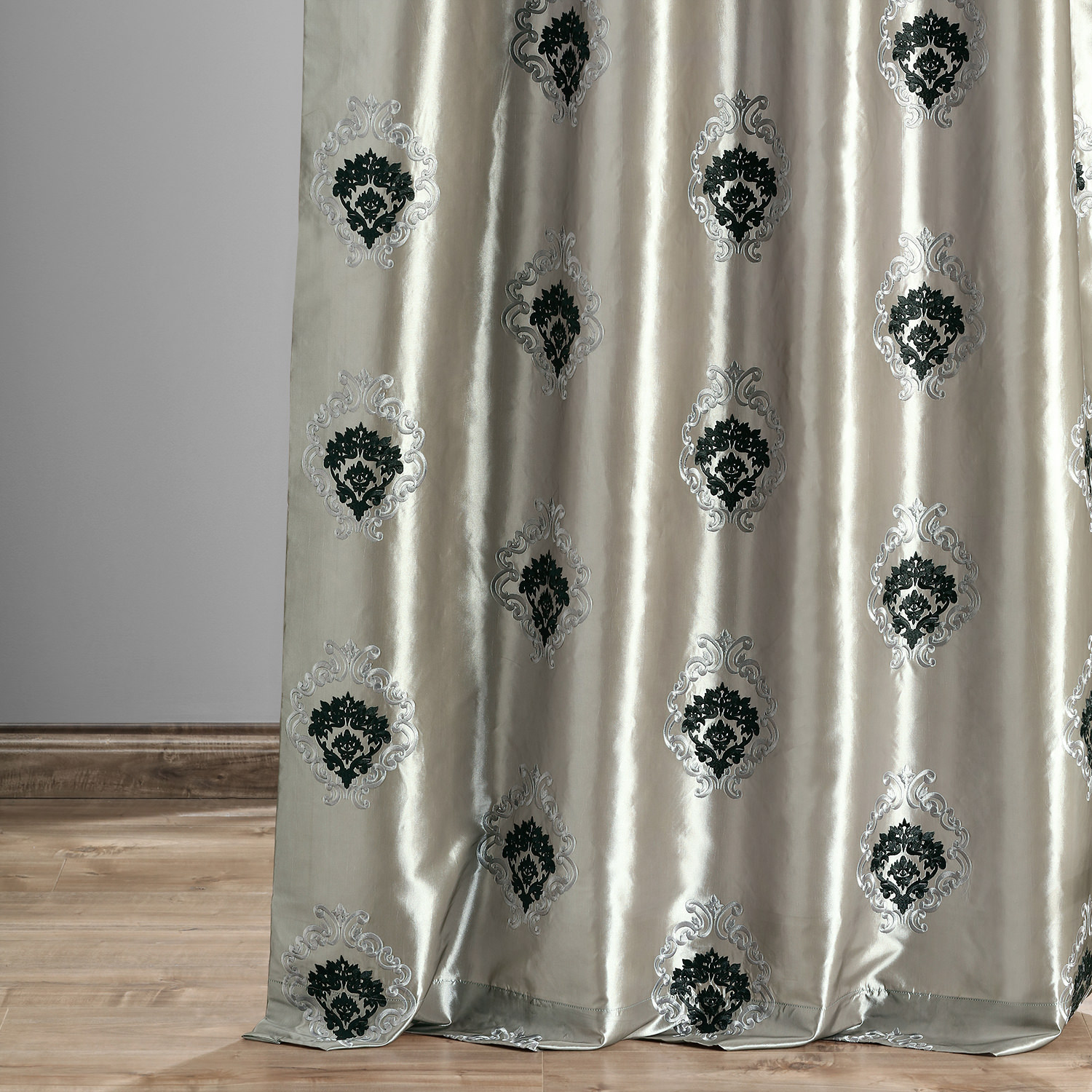 Elias Platinum Silver Designer Embroidered Curtain